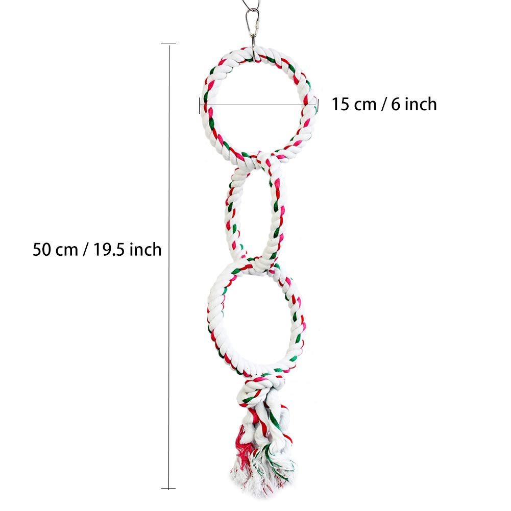 LeerKing Cotton Bird Rope Perch - Natural Chewing Toy & Swing for Parrots, Parakeets, Cockatiels, Conures, Cockatoos | Cage Accessories for Climbing, Playing & Exercise | Perfect for Bird Enrichment & Cage Decoration