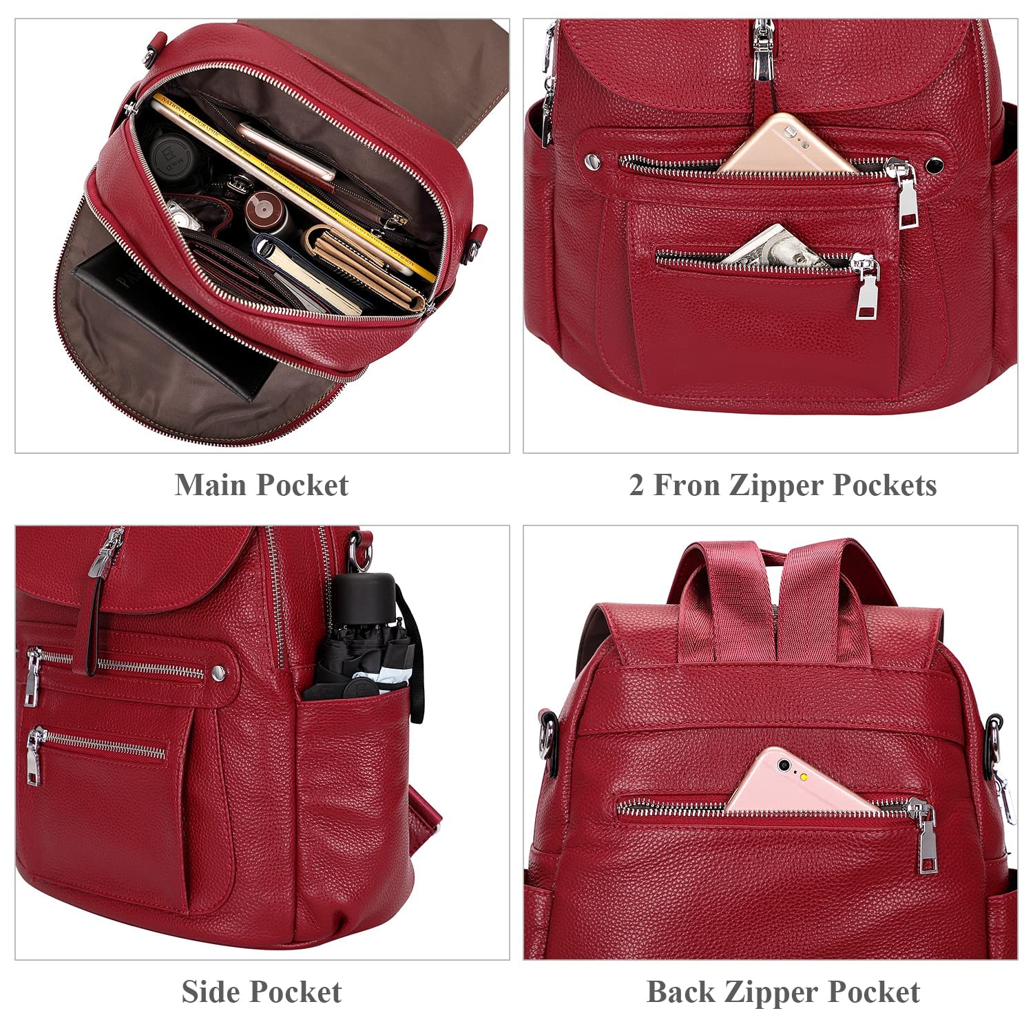 ALTOSY Women's Leather Backpack Purse - Stylish Casual Handbag with Multiple Pockets & Flap Closure - Perfect for Work, Travel & Everyday Use