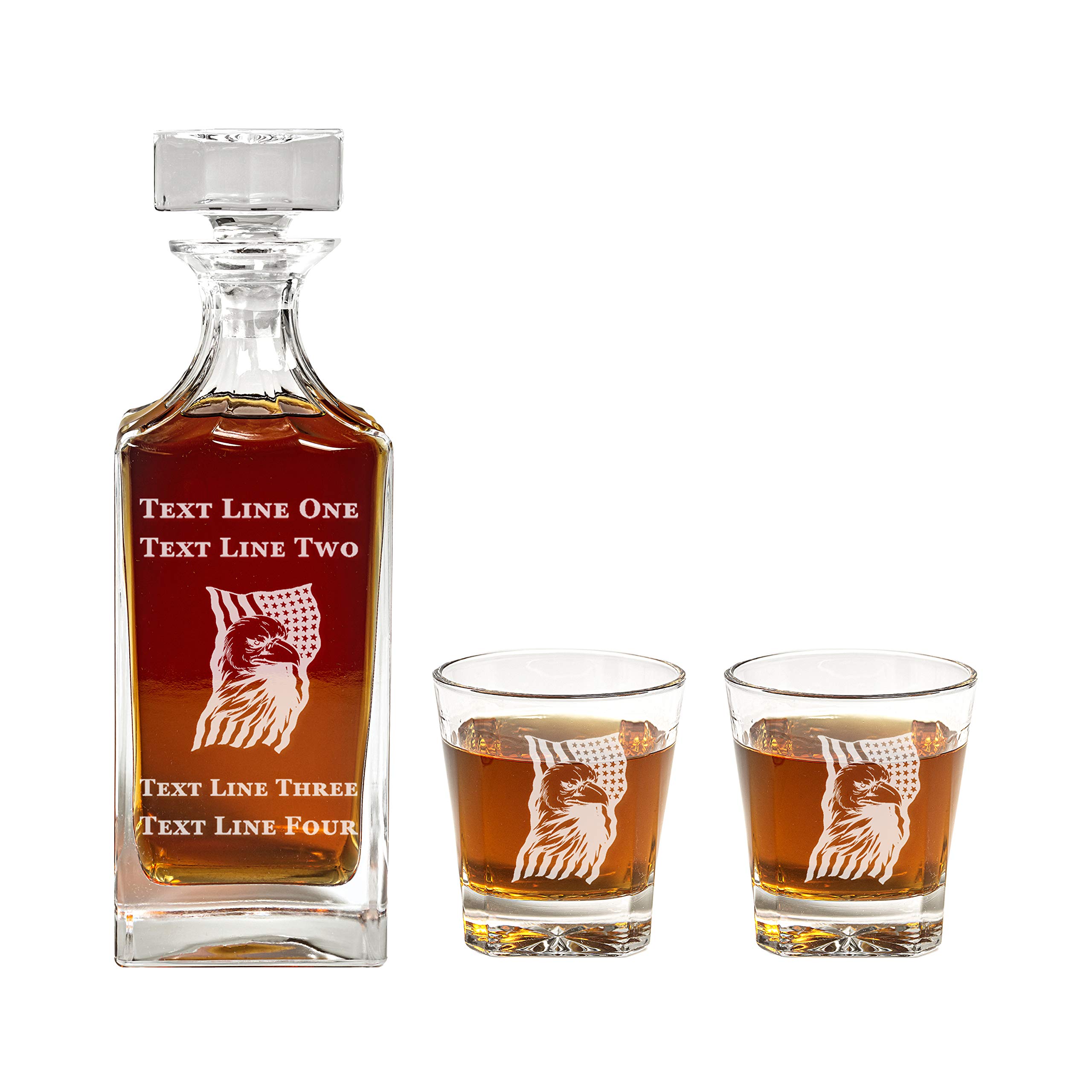 American Flag & Eagle Engraved Decanter Set - 900ml Patriotic Glass Decanter with US Flag Design - Unique Retirement Gift, Military Present, Promotion Gift for Men & Women - Perfect for Home Bars, Office Decor, and Patriotic Celebrations