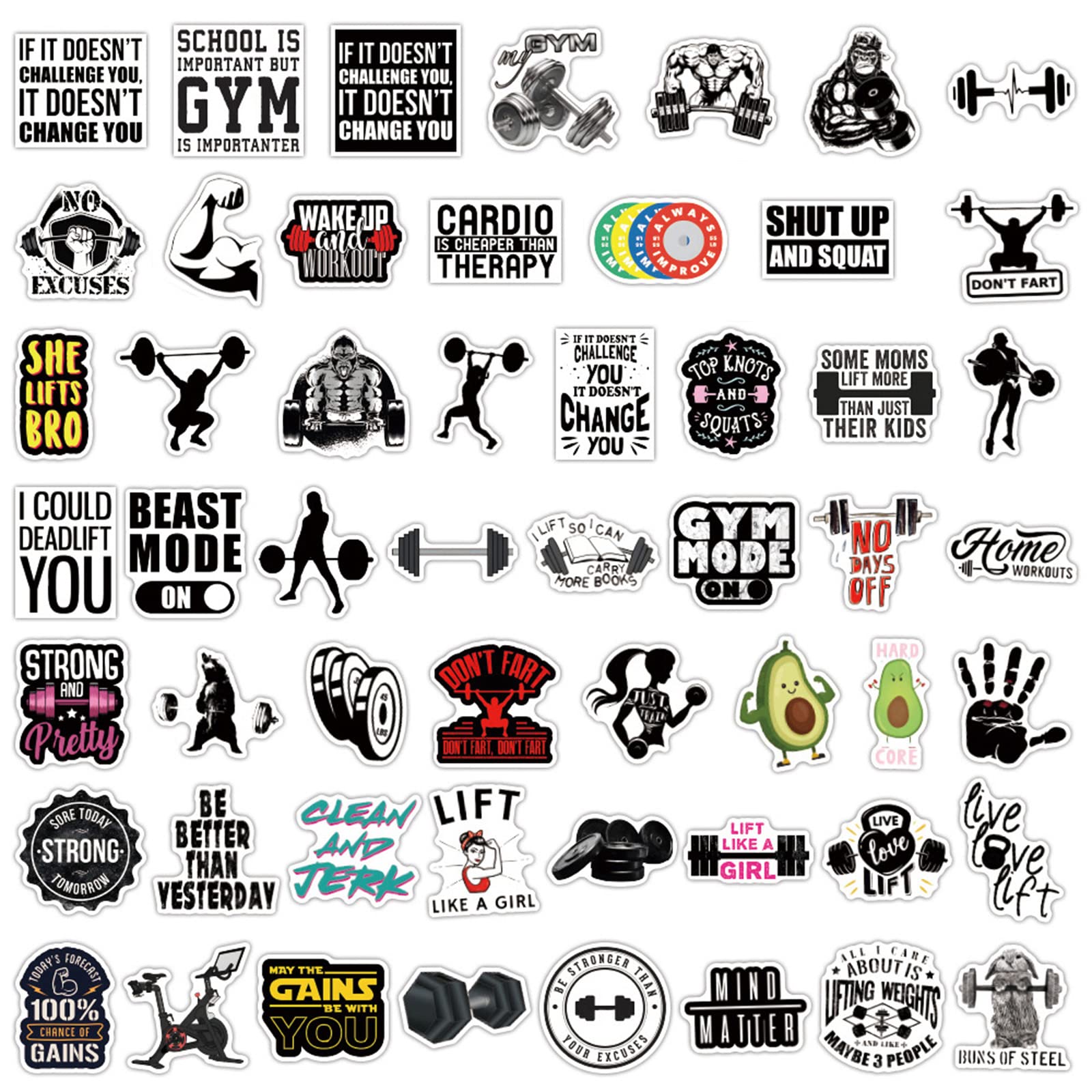50pcs Gym Workout Stickers for Water Bottle - Cool Sports Decals for Men & Women - Fitness Stickers for Planner, Journal, Phone, Skateboard, Bike, Motorcycle, Car, Luggage & Cup - Perfect for Workout Motivation & Personalization