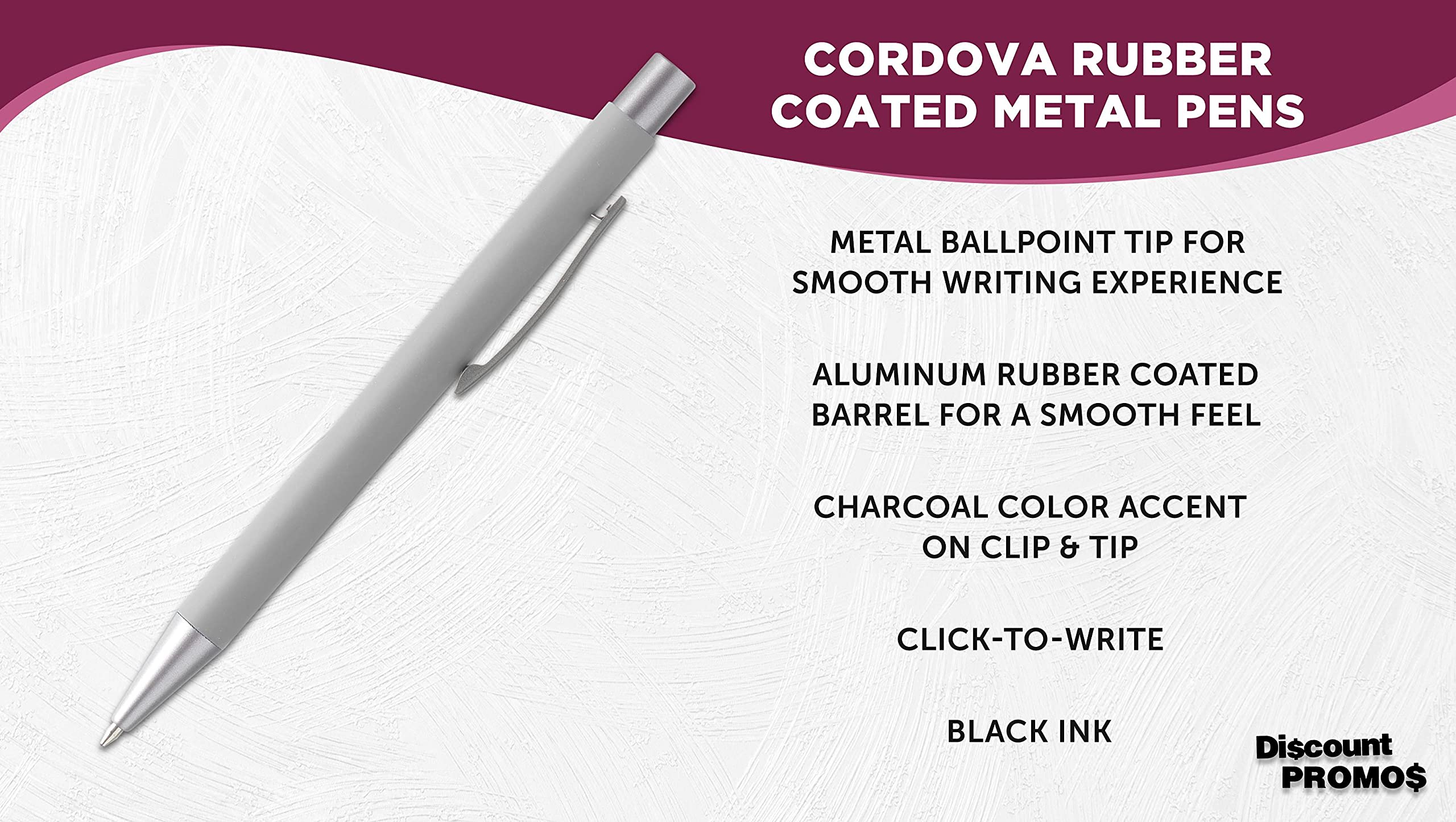 10 Pack Cordova Rubber Coated Metal Pens - Smooth Writing Push Action Ballpoint Pens with Black Ink (Grey) - Perfect for Office, School, Note Taking & Everyday Use