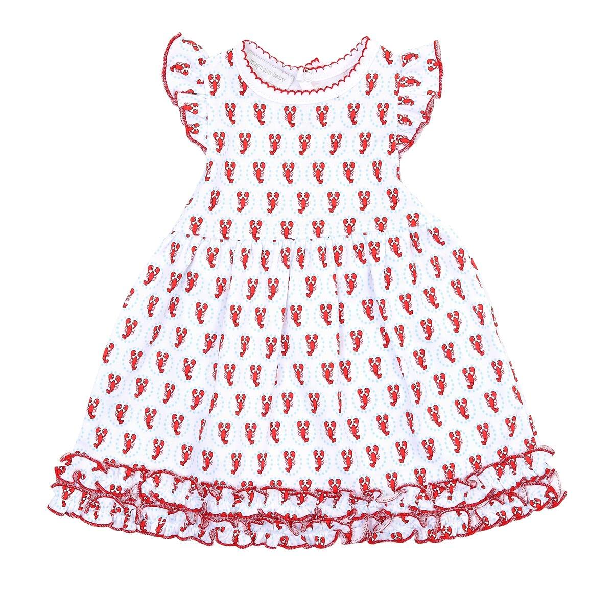 Magnolia Baby Girls' Lobster Print Ruffle Dress Set - Red | Adorable Outfit for Parties, Holidays & Special Occasions