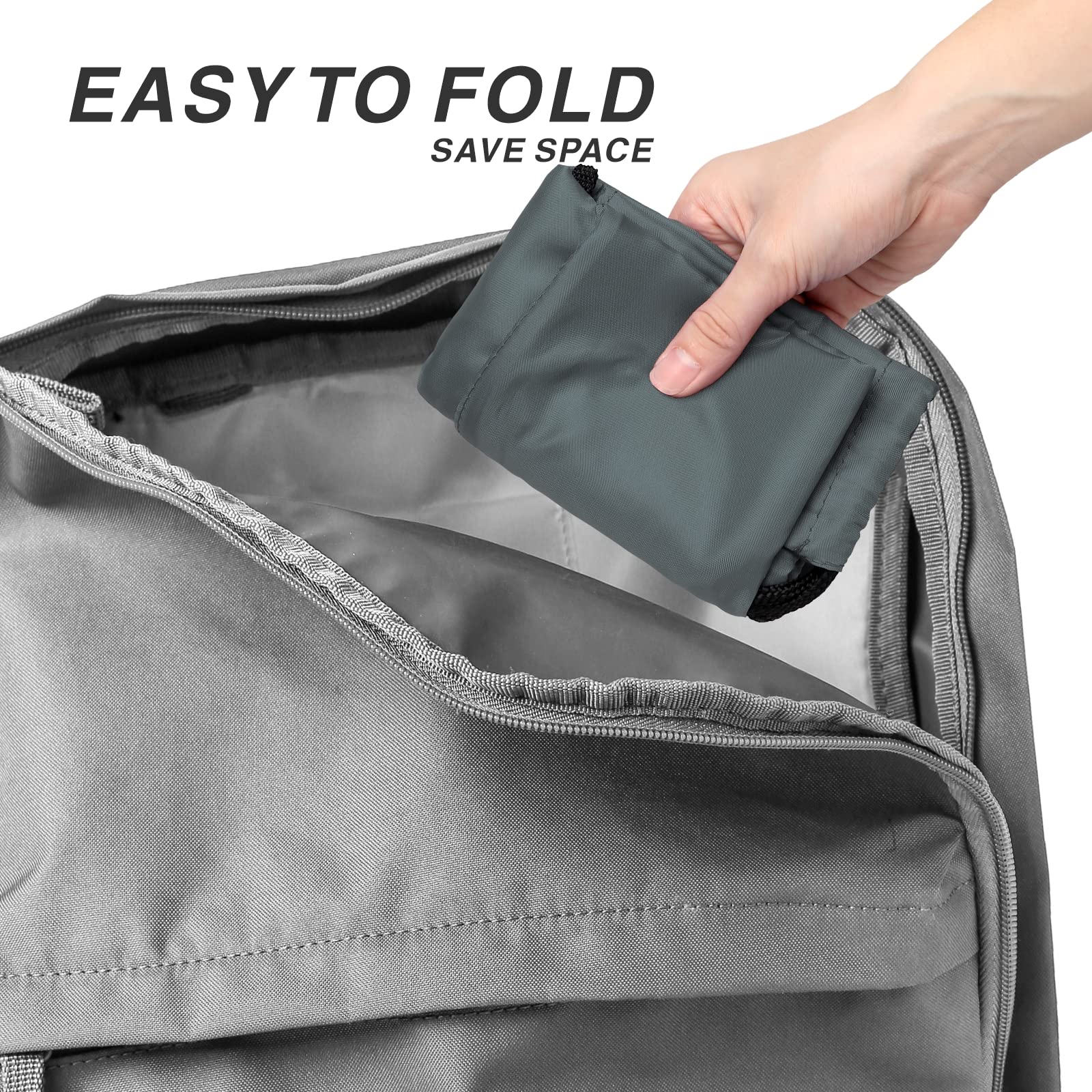 Foldable 210D Nylon Drawstring Backpack with Zipper Side Pocket - Lightweight Sports Gym Tote Bag for Men & Women (Grey) - Perfect for Workouts, Travel & Daily Commute