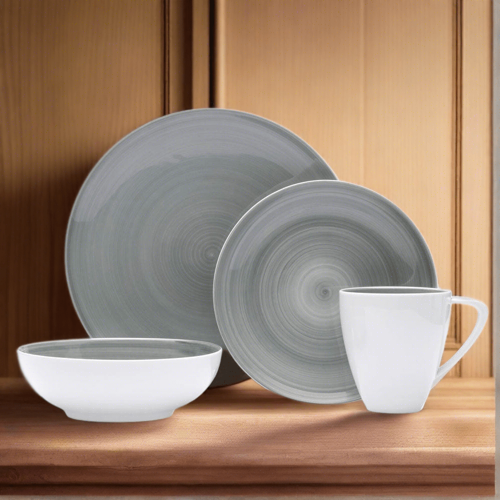 Savona Grey 4-Piece Dinnerware Set - Elegant Stoneware Plates, Bowls & Mugs for Everyday Dining, Entertaining & Special Occasions