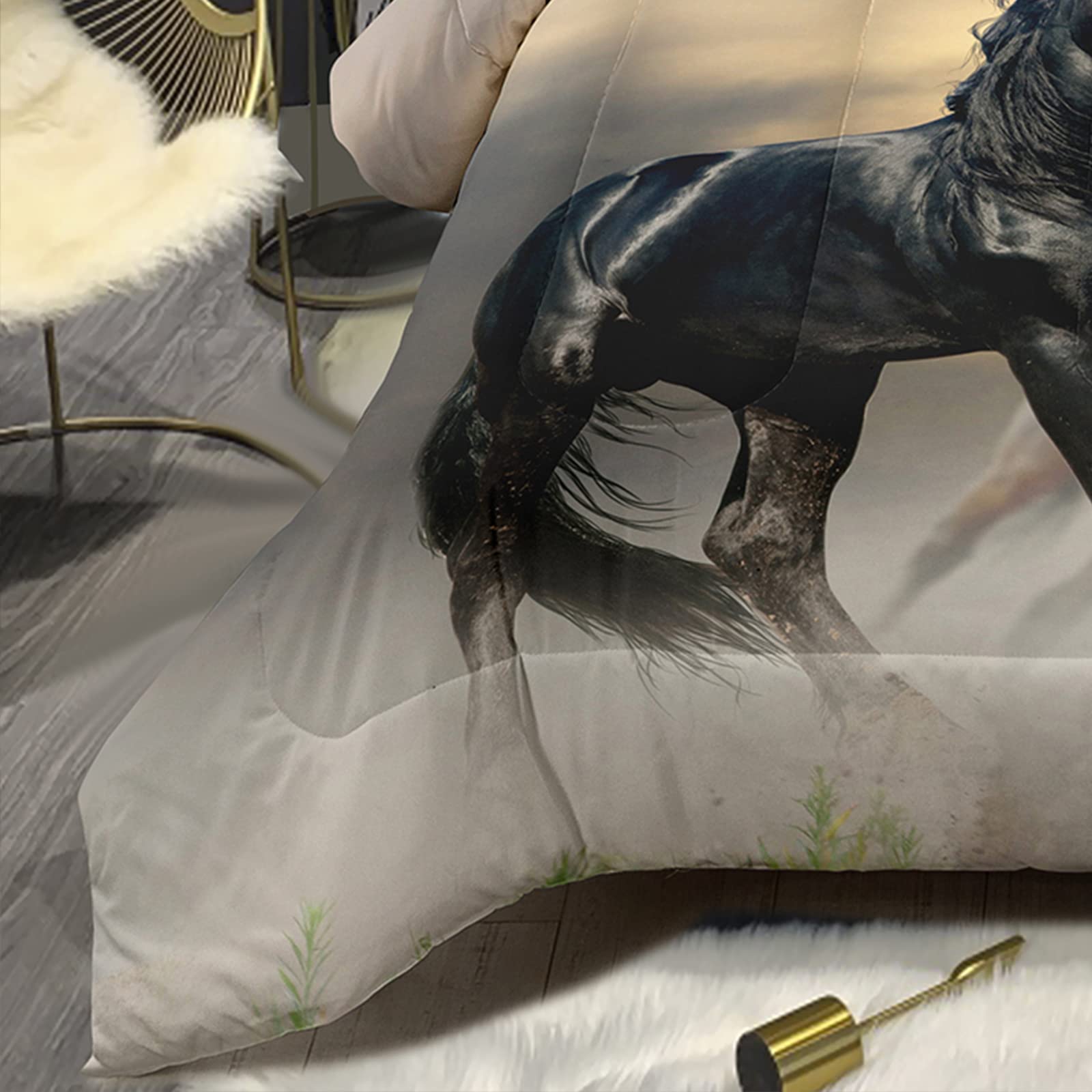Bodhi Horse Comforter Set Queen Size - 3D Animal Print Bedding for Kids, Boys & Girls - Includes 1 Comforter + 2 Pillowcases - Perfect for Nursery, Kids Room & Sleepovers (#4001)