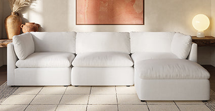 4-Seat Davos Modular Sectional Sofa - Modern L-Shaped Couch for Living Room, Family Room & Lounge - Soft Fabric Upholstery with Reversible Chaise