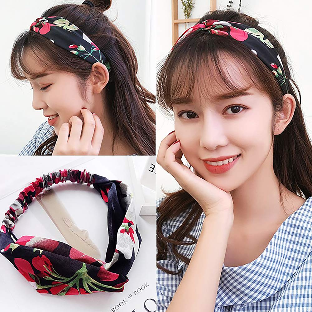 10 Pack Boho Headbands for Women - Criss Cross Elastic Head Wraps Floral Hair Bands - Stylish Hair Accessories for Yoga, Running, Workouts & Everyday Fashion