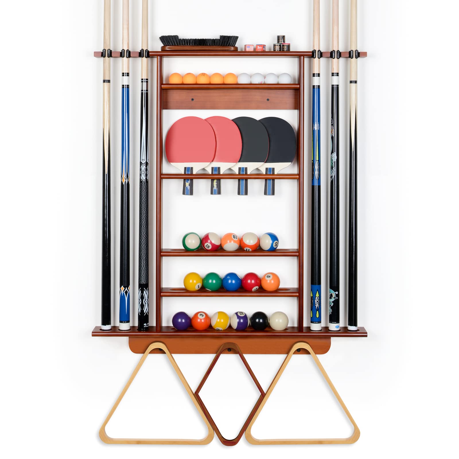 XCSOURCE 2-in-1 Pool Cue Rack & Ping Pong Paddle Holder - Solid Pine Wood Wall Mount for Billiards & Table Tennis Accessories - Perfect for Man Cave, Game Room, Basement, or Bar Decor