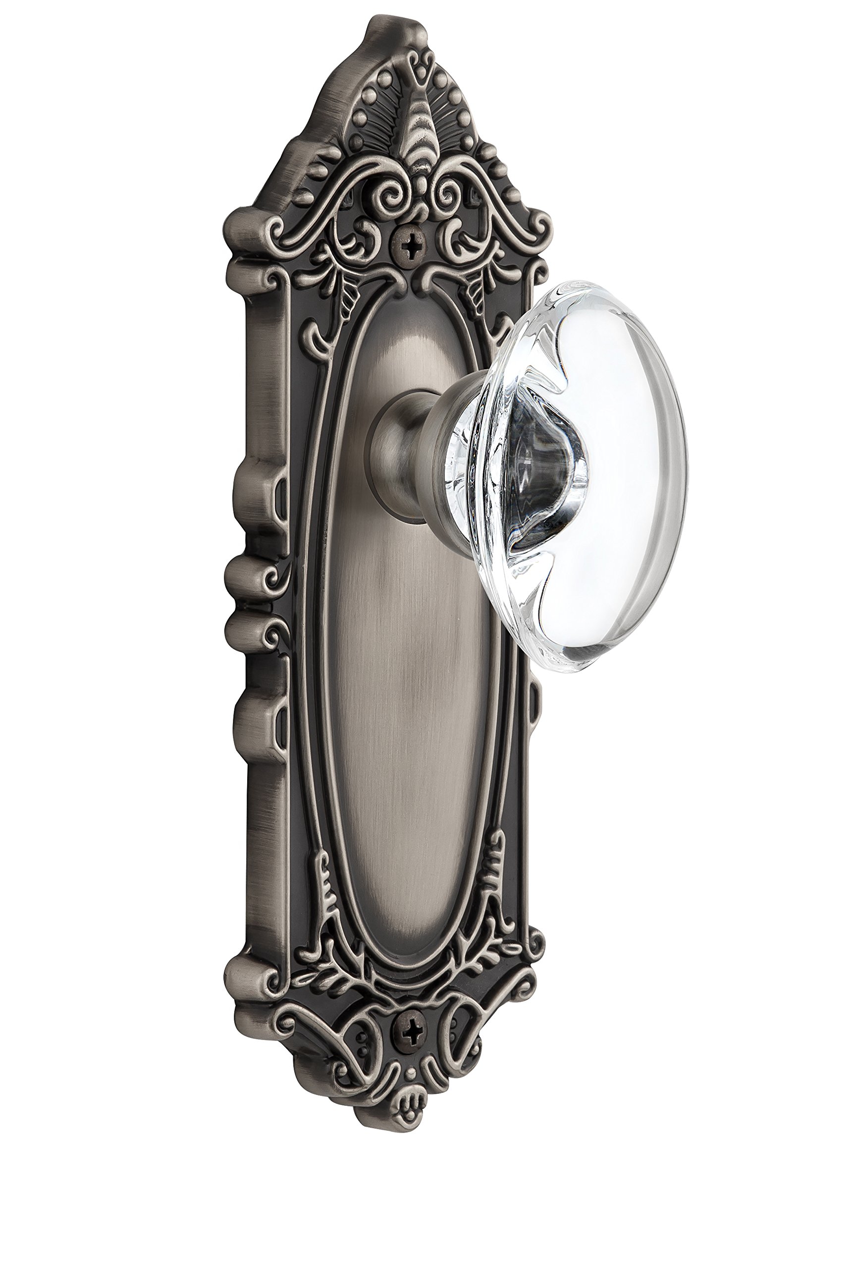 Antique Pewter Grande Victorian Plate with Provence Crystal Knob - 2.375