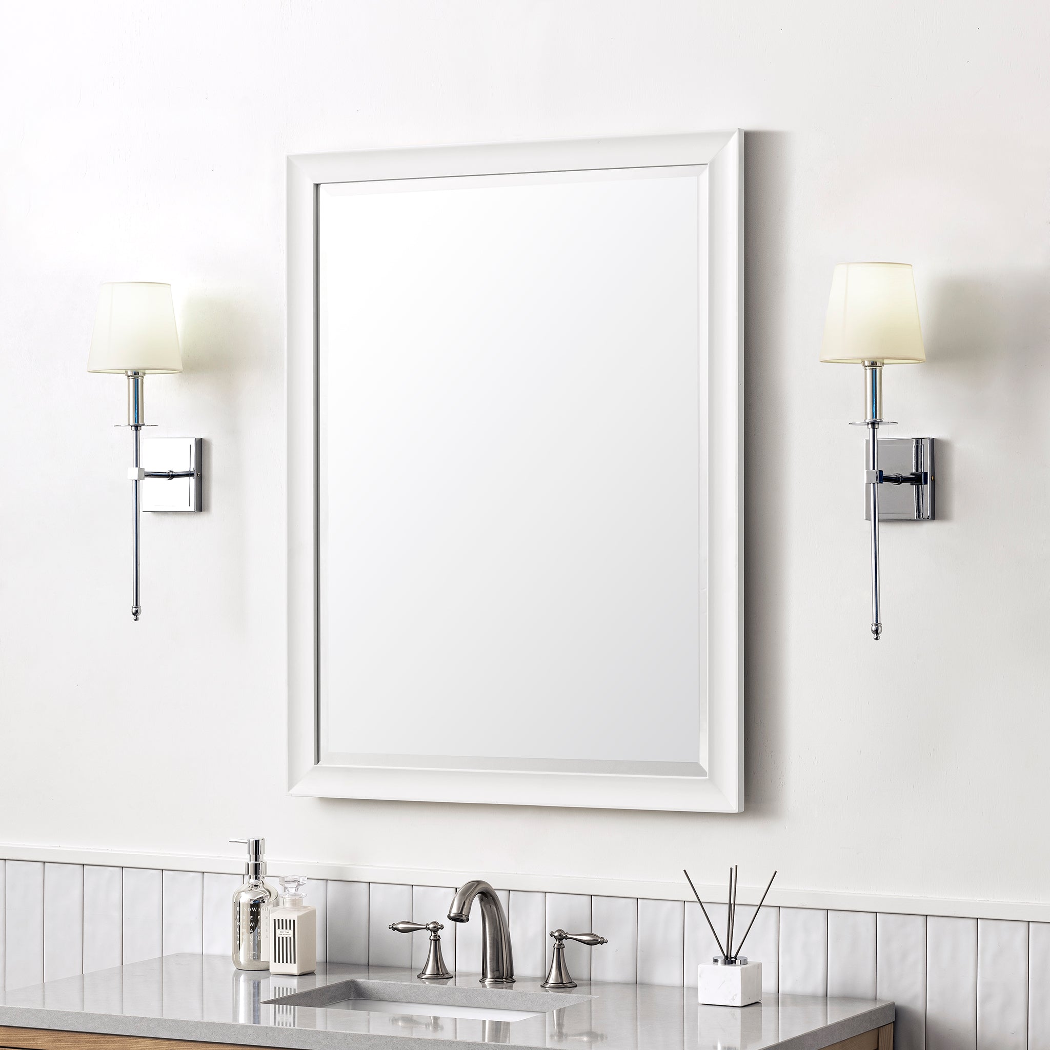 Glenbrooke 30-Inch Wall Mirror in Bright White - Modern Framed Bathroom & Living Room Decor for Home & Office