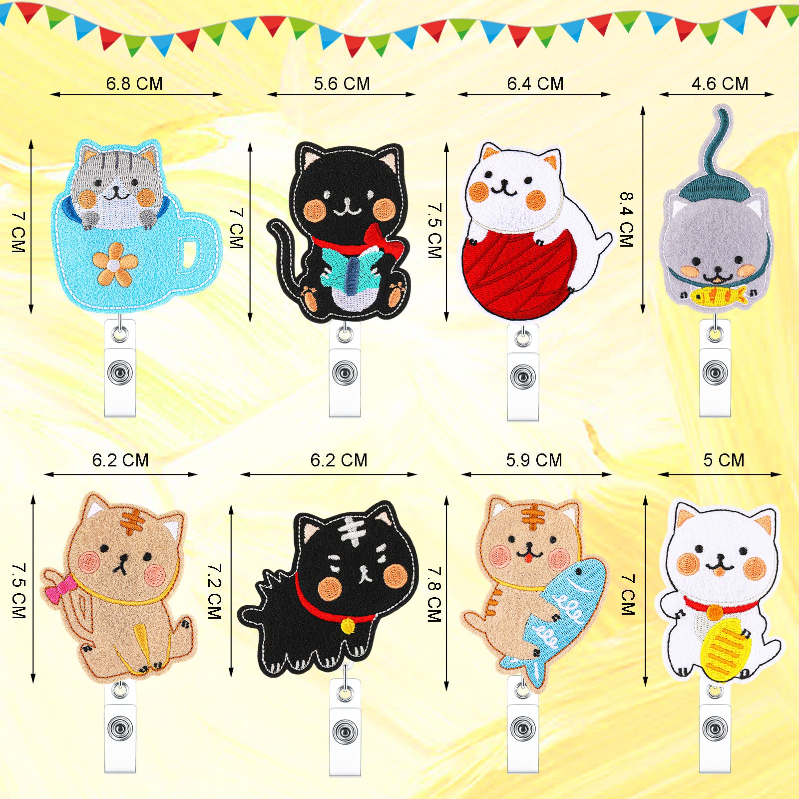 Cute Cat Nurse Badge Reels - 8 Pcs Retractable ID Holders with Alligator Clip for Doctors, Nurses & Teachers (Valentine's Gift)
