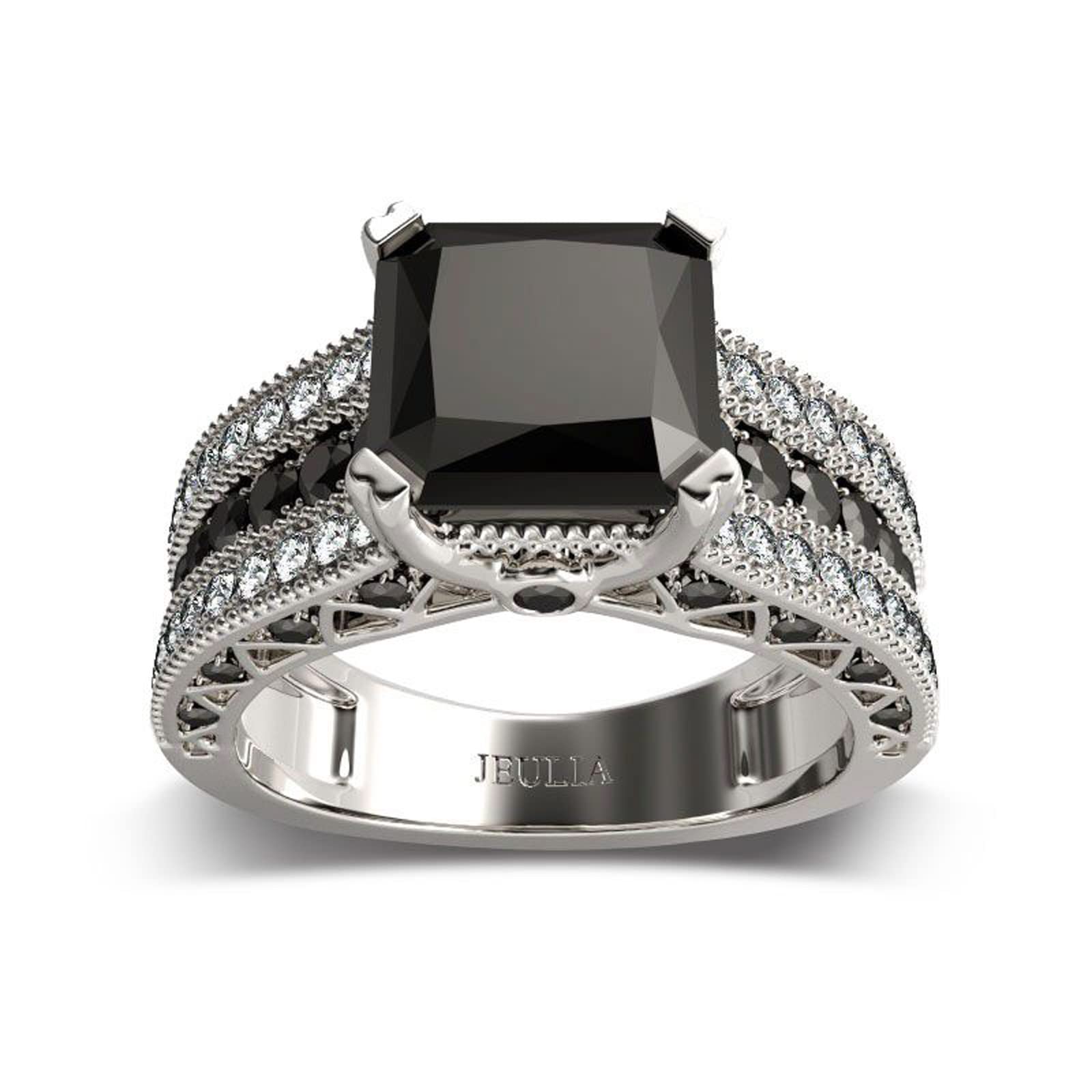 Jeulia 3.6 Carat Princess Cut Sterling Silver Black Stone Wedding Ring Set - Anniversary, Valentine's Day Gift for Wife & Girlfriend with Jewelry Box - Perfect for Proposals, Engagements & Romantic Occasions