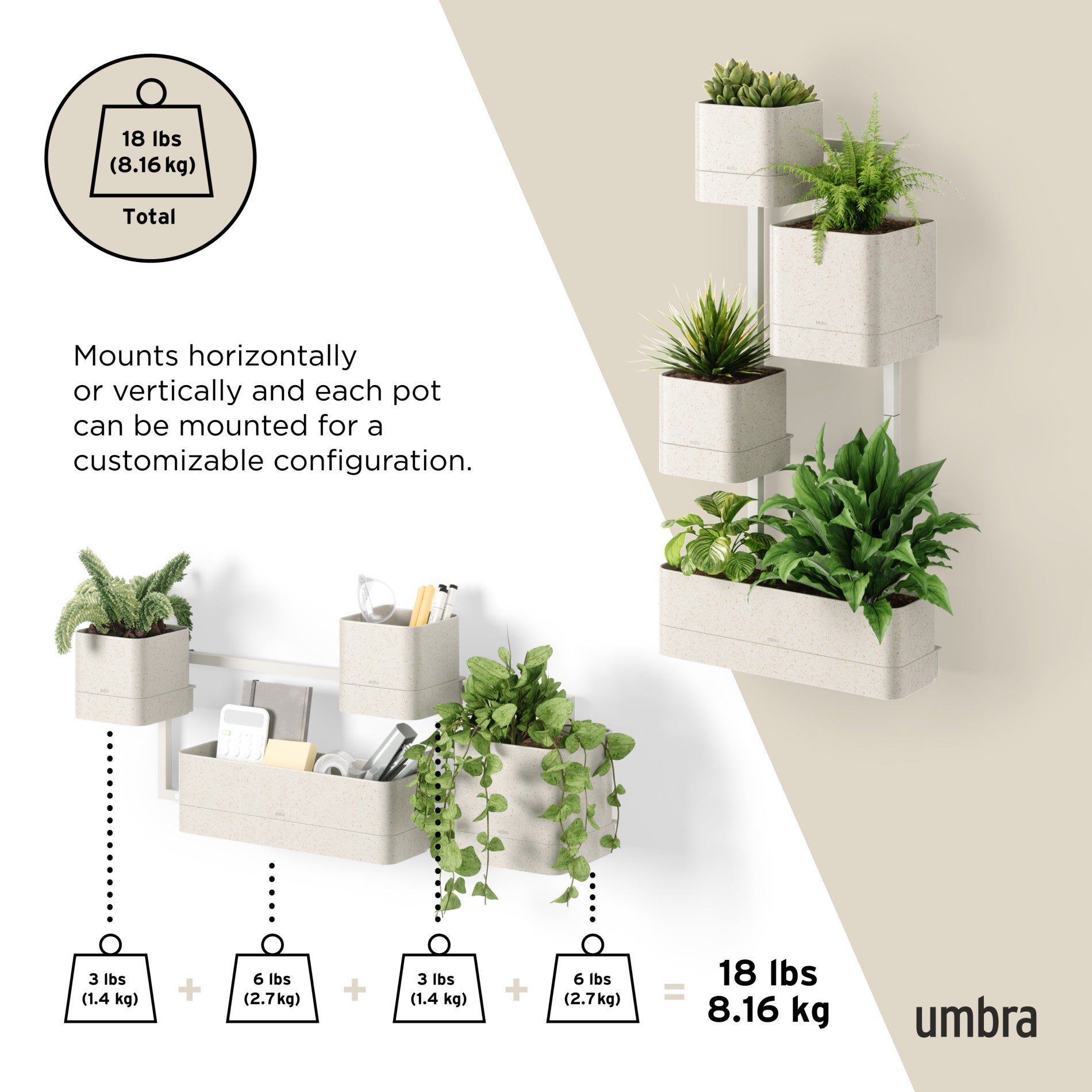 Cubiko Modern Wall Planter - Hanging Plant Pots for Indoor & Outdoor Decor - Perfect for Home, Office, Garden, and Balcony Greenery