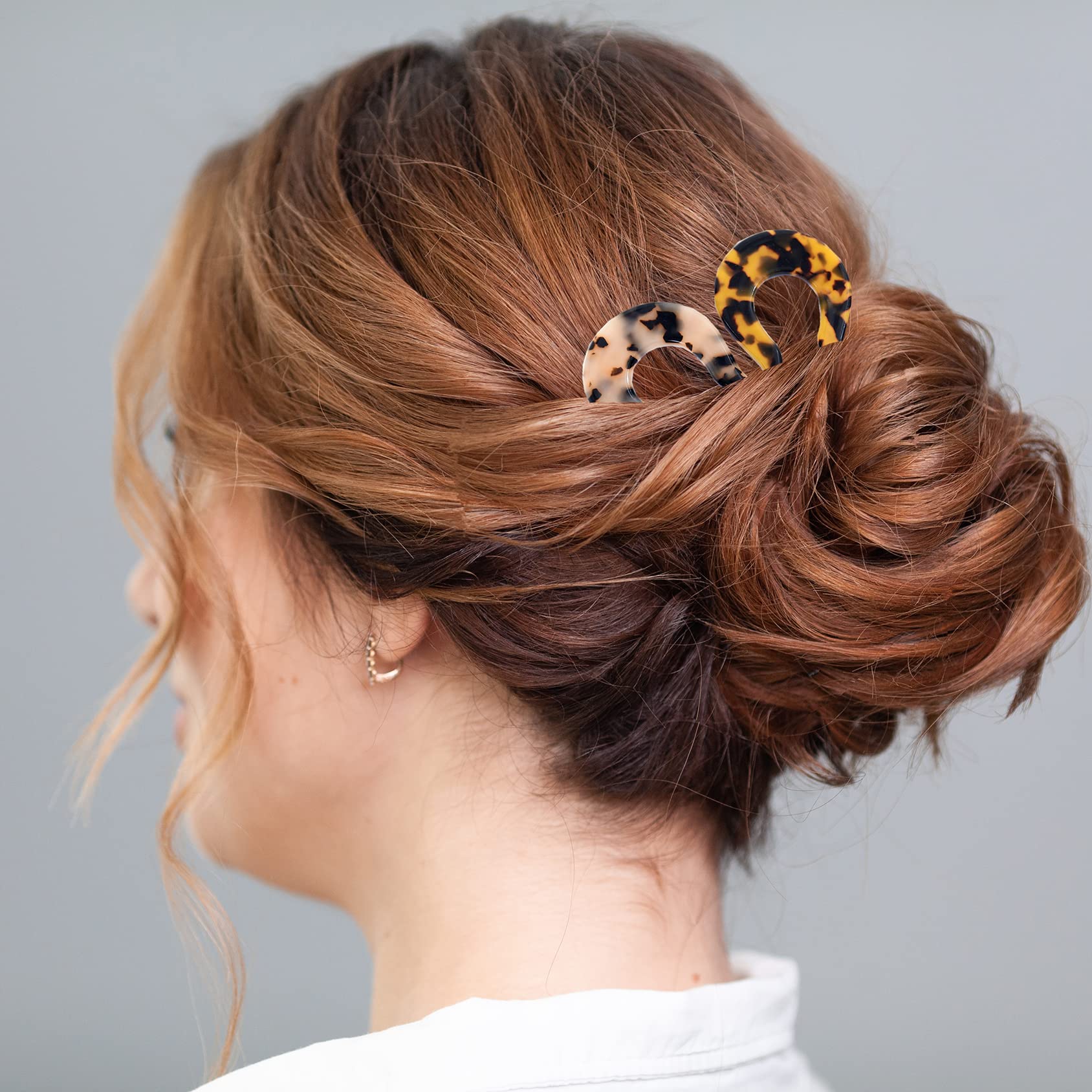 Tortoise Shell French Hair Forks - 2 Pack U-Shaped Hair Pins with 2 Prongs, Acetate Chignon Pins for Women | Elegant Hairstyle Accessories for Weddings, Parties & Everyday Wear