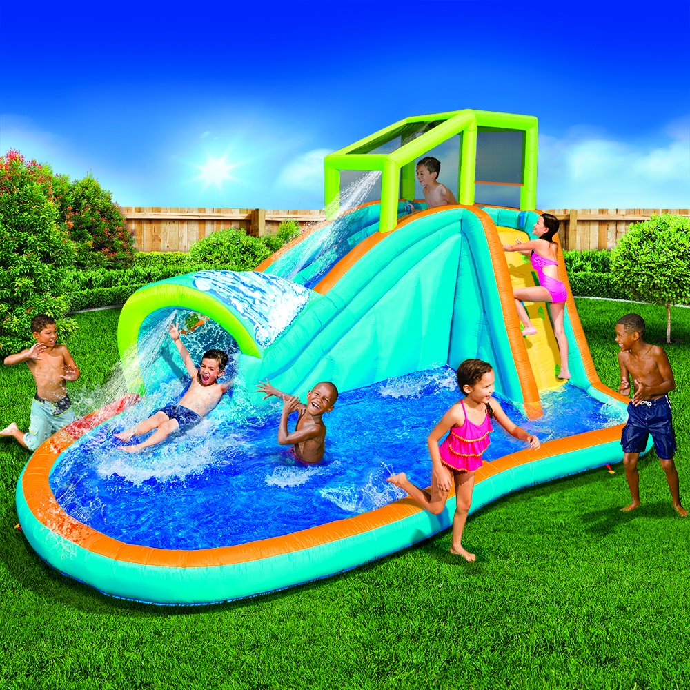 Best Inflatable Water Slide for Kids - 14ft Long x 8ft High Outdoor Water Park with Built-in Sprinkler, Wave & Water Wall - Heavy Duty Blow Up Pool with Blower Included - Perfect for Backyard Parties, Summer Fun & Family Outdoor Activities