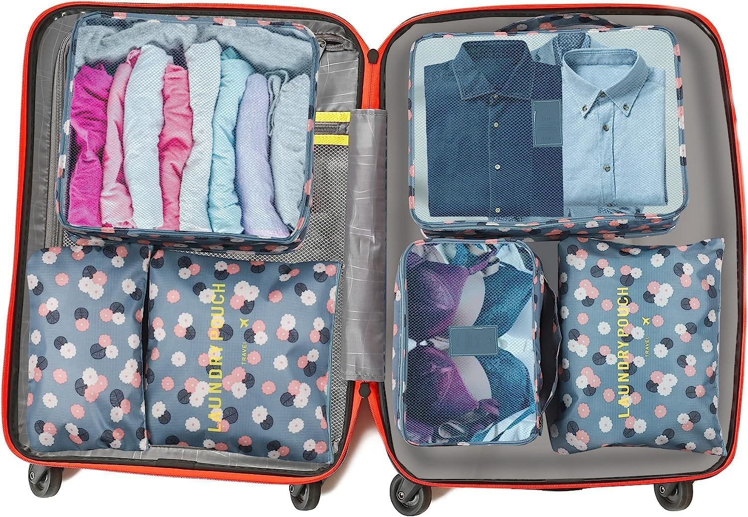 BESTOTTAM Travel Organizer Set - Packing Cubes for Clothes, Toiletry Bag & Travel Essentials | Lightweight Luggage Organizers for Women | Perfect for Vacation, Business Trips & Weekend Getaways (Blue Floral)