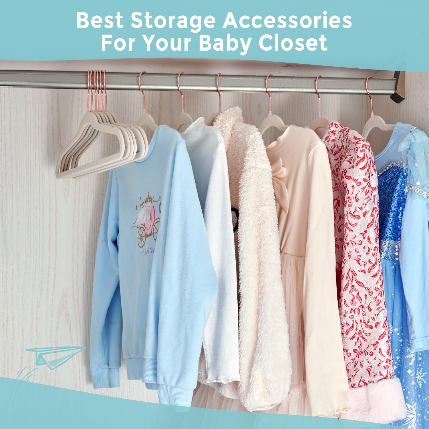 30 Pack Kids Velvet Hangers - 14 Inch Non-Slip Felt Hangers for Baby & Children's Clothes - Ultra Thin Space Saving Closet Organizers with 10 Hanger Clips (Beige) - Perfect for Nursery, Kids Room & Travel Wardrobe Organization