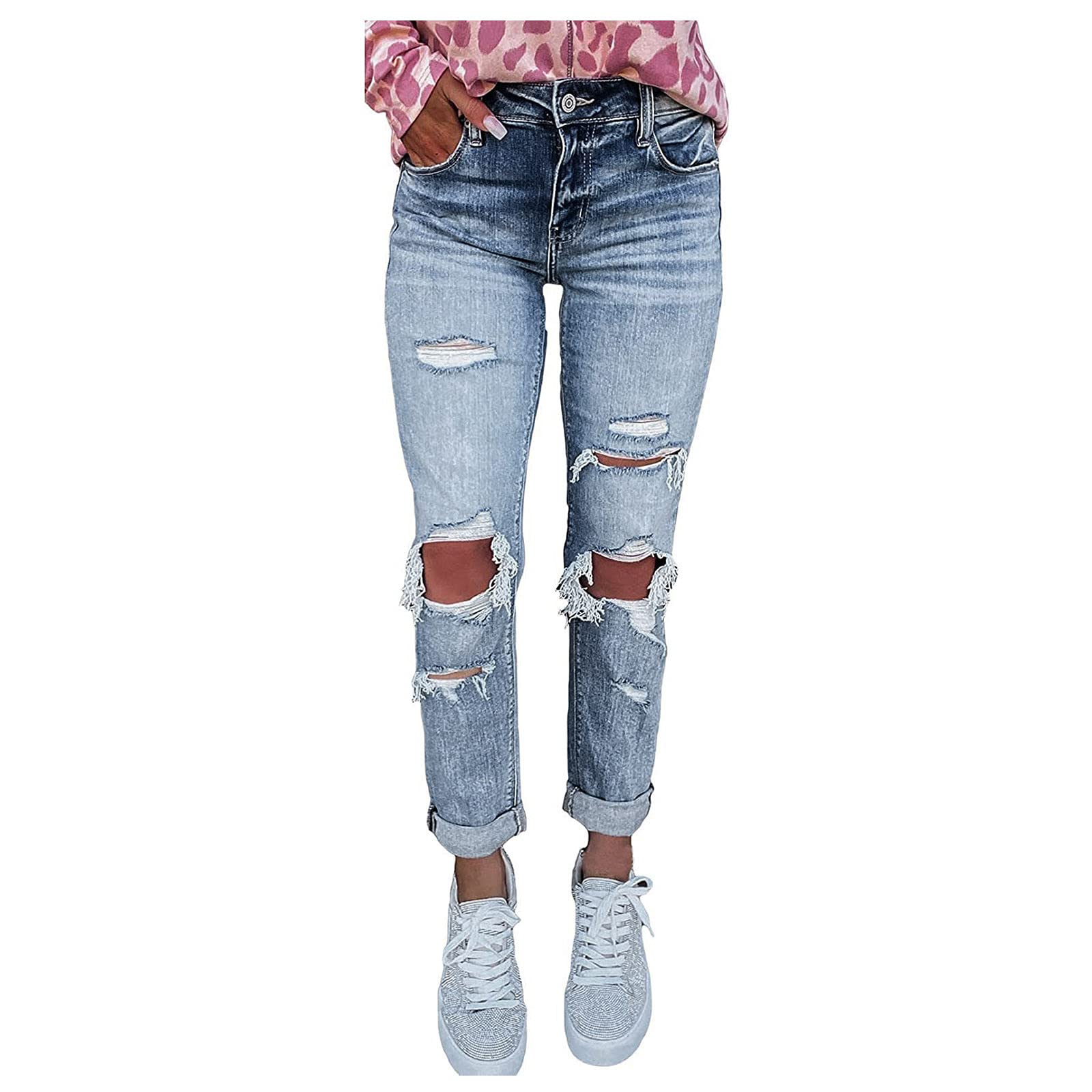 BIERELAOZI Women's Ripped Jeans - Distressed Denim Pants with Pockets for Teen Girls & Women | Casual Streetwear, Everyday Wear, and Night Out Outfits