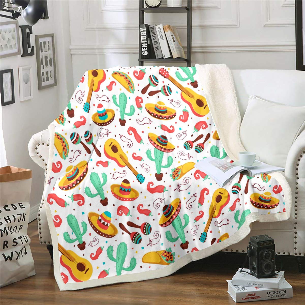 Feelyou Cactus Printed Sherpa Blanket - Soft Plush Boho Succulent Throw Blanket for Kids, Boys & Girls - 90