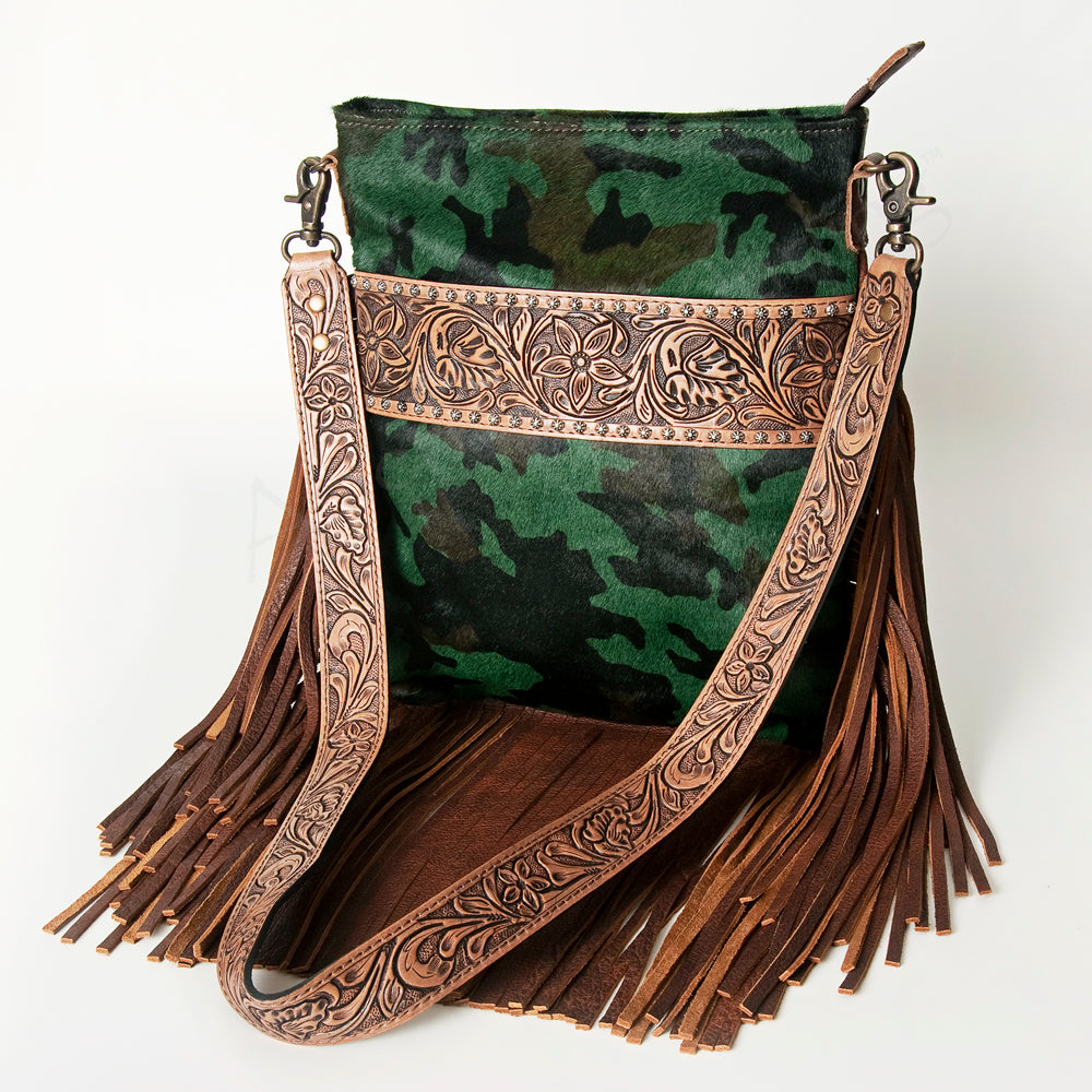 **American Darling Genuine Leather Women's Western Handbag – Hand-Tooled Hair-On Cowhide Purse for Casual & Country Style Outfits**
