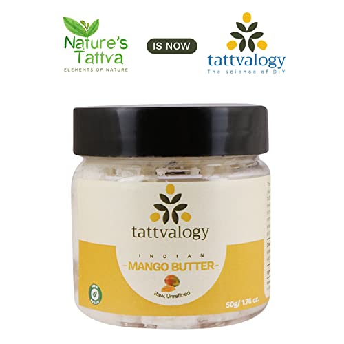 Tattvalogy 100% Raw Unrefined Mango Butter - Natural Body Butter for Dry Skin, Lip Balm & Moisturizer | Plastic Jar 50g | Perfect for Skin Hydration, DIY Beauty Recipes & Spa Treatments