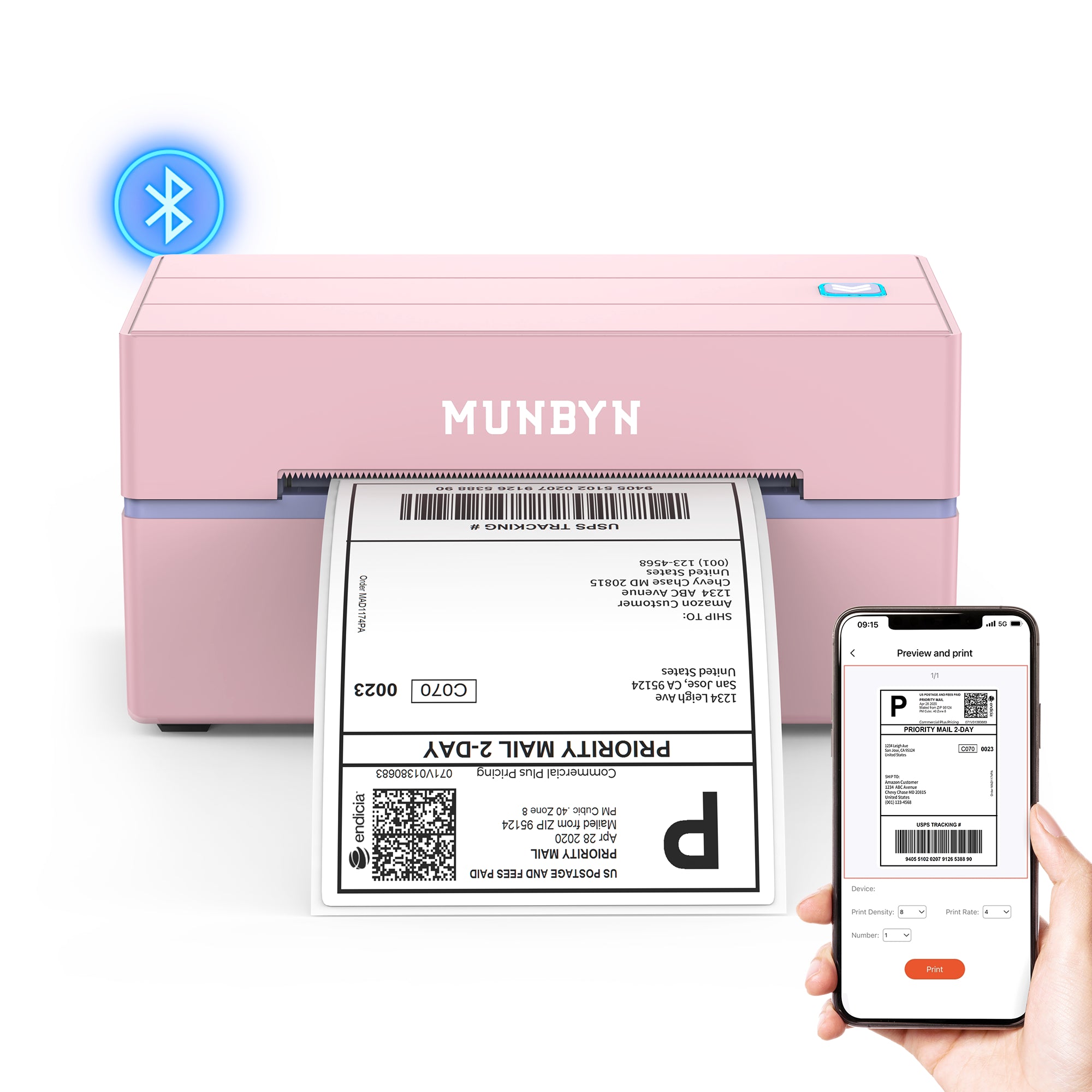 MUNBYN RealWriter 130B Wireless Bluetooth Thermal Label Printer for Shipping, Packaging & Inventory - Compatible with Shopify, Amazon, eBay & Etsy