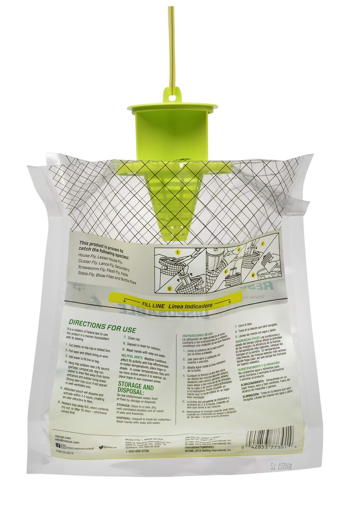 RESCUE! Outdoor Disposable Hanging Fly Trap - 18 Pack | Fly Control for Patio, Garden & Backyard | Non-Toxic Fly Catcher for Outdoor Use