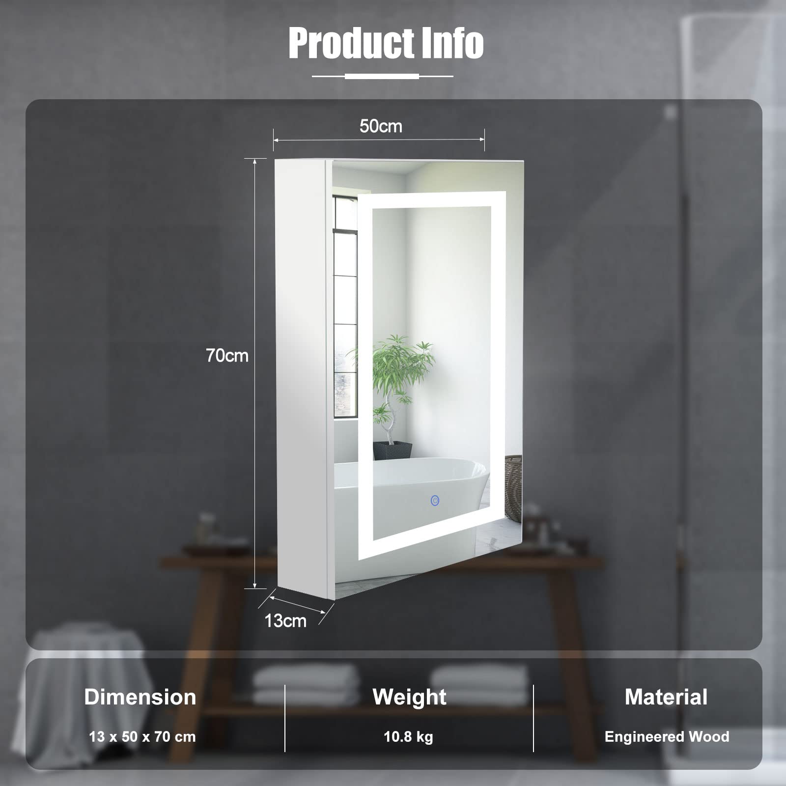 Illuminated Bathroom Medicine Cabinet with Mirror & Adjustable LED Lights - Wall Mounted Storage Cabinet, 27.5