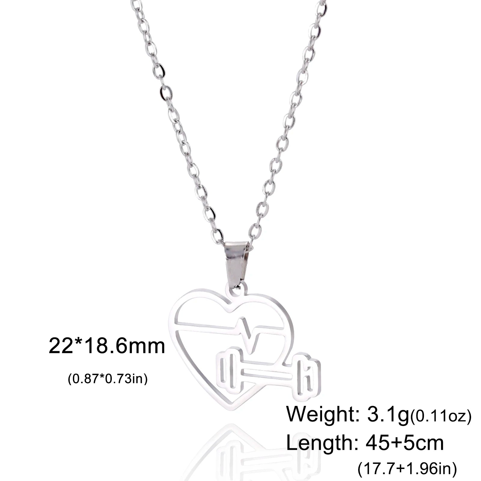 Lucktune Heartbeat Dumbbell Pendant Necklace - Stainless Steel Heart Shaped Fitness Jewelry for Women & Men - Perfect for Workouts, Gym, Valentine's Gift & Everyday Fashion Accessory
