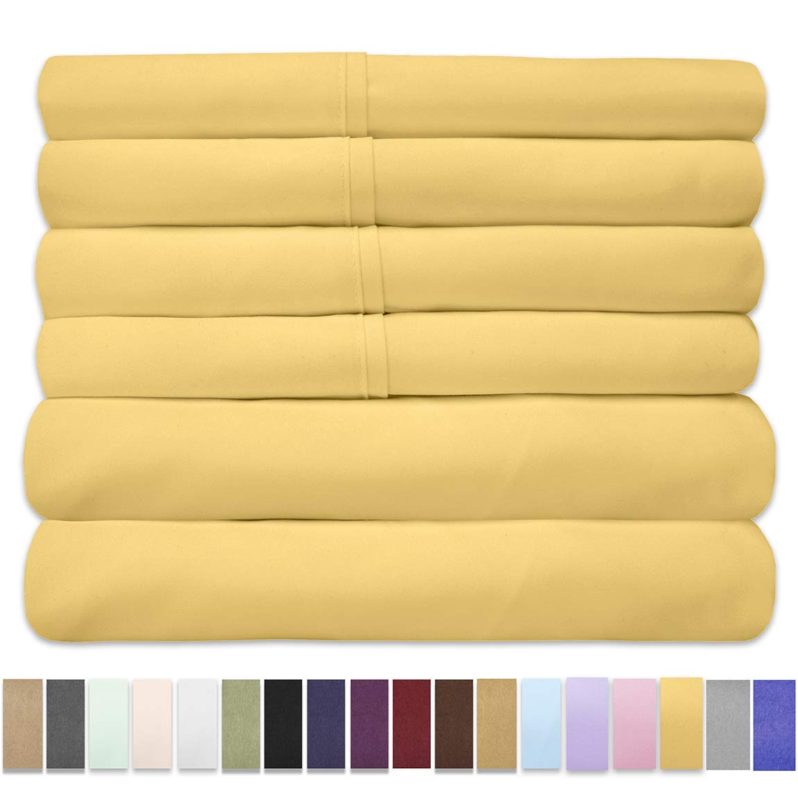 Premium 6-Piece Hotel Quality Bedding Set - 100% Egyptian Cotton 400 Thread Count, Hypoallergenic (1 Flat Sheet, 1 Fitted Sheet, 4 Pillowcases) - Full Size, Sunny Yellow - Perfect for Guest Rooms, Luxury Homes & Allergy Relief
