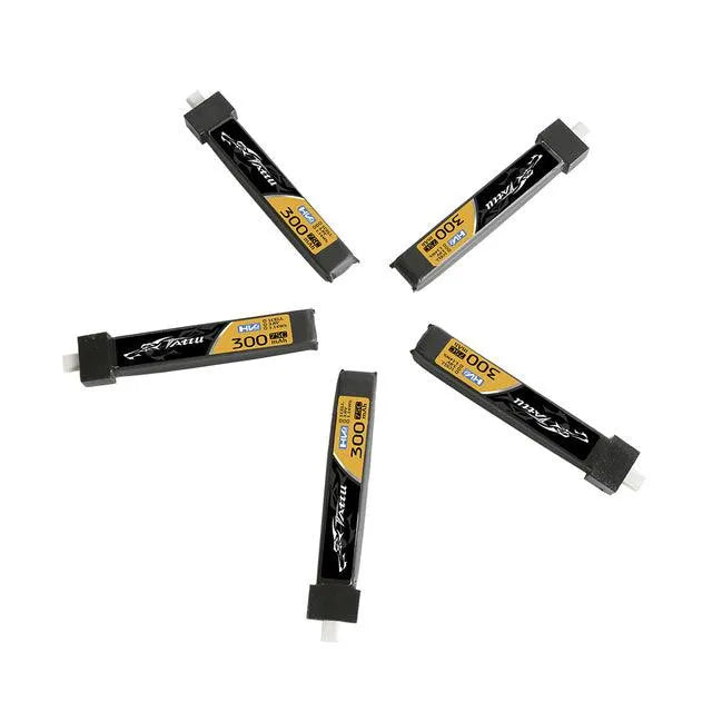 Tattu 300mAh 3.8V High Voltage 75C 1S1P Lipo Battery Pack with BT 2.0 Plug (5-Pack) - Perfect for RC Drones, FPV Racing, and Mini Quadcopters
