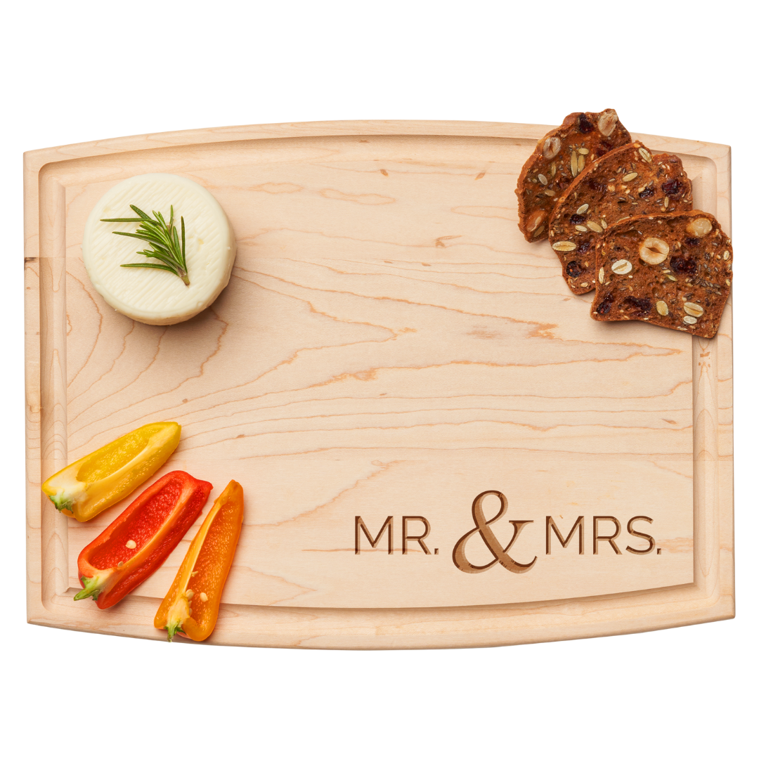 Handcrafted Arched Maple Wood Cutting Board - Modern Mr & Mrs Wedding Gift - 12x9 Inches - Perfect for Cheese Charcuterie, Serving, and Kitchen Decor