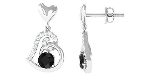 0.75 CT Black Onyx and Moissanite Heart Drop Earrings for Women - 14K Solid Gold Dangle Earrings - Perfect for Valentine's Day, Anniversary, and Special Occasions