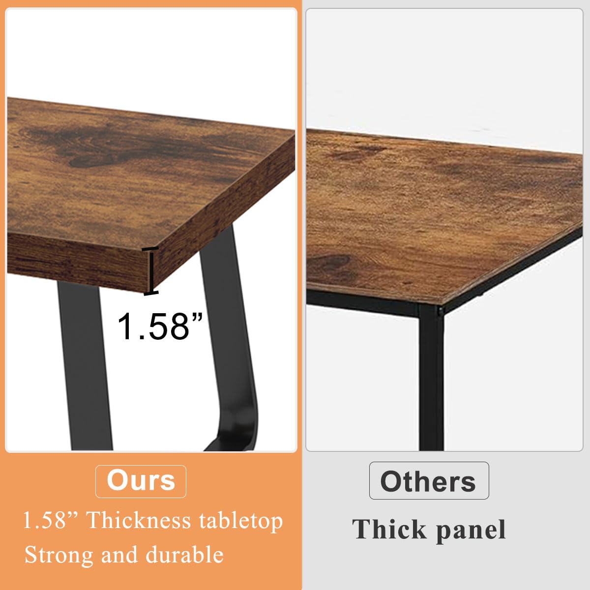 HSH Industrial Modern Wooden Coffee Table - 47 Inch Rectangle Rustic Brown Farmhouse Center Table for Living Room, Bedroom & Home Office - Minimalist Wood & Metal Cocktail Tea Table for Small Spaces & Apartment Decor