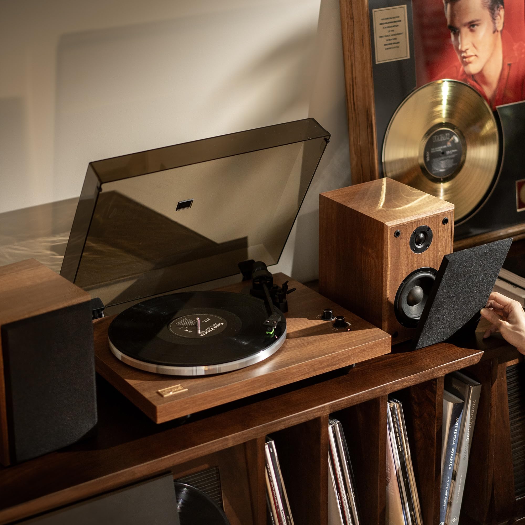 Arkrocket Cassini High Fidelity Bluetooth Record Player with Built-in Speakers - Belt Drive Vinyl Turntable with Moving Magnet Cartridge, Bluetooth 5.0, AUX Input/Output - Perfect for Home Entertainment & Vinyl Collection (Walnut Finish)