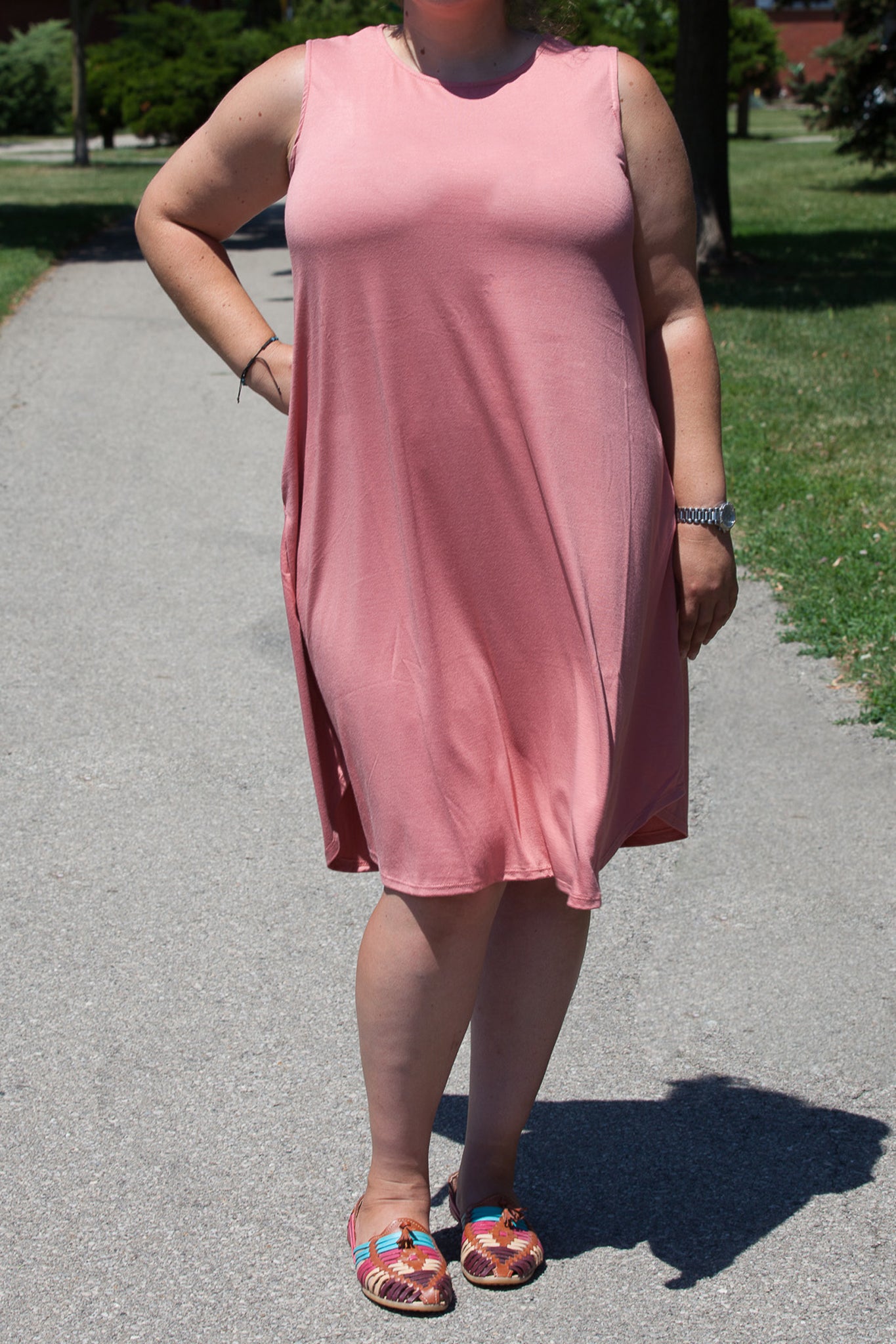 Plus Size Knee Length Tank Dress with Pockets - Flowy Summer Casual Dress for Women, Perfect for Beach, Vacation and Everyday Wear