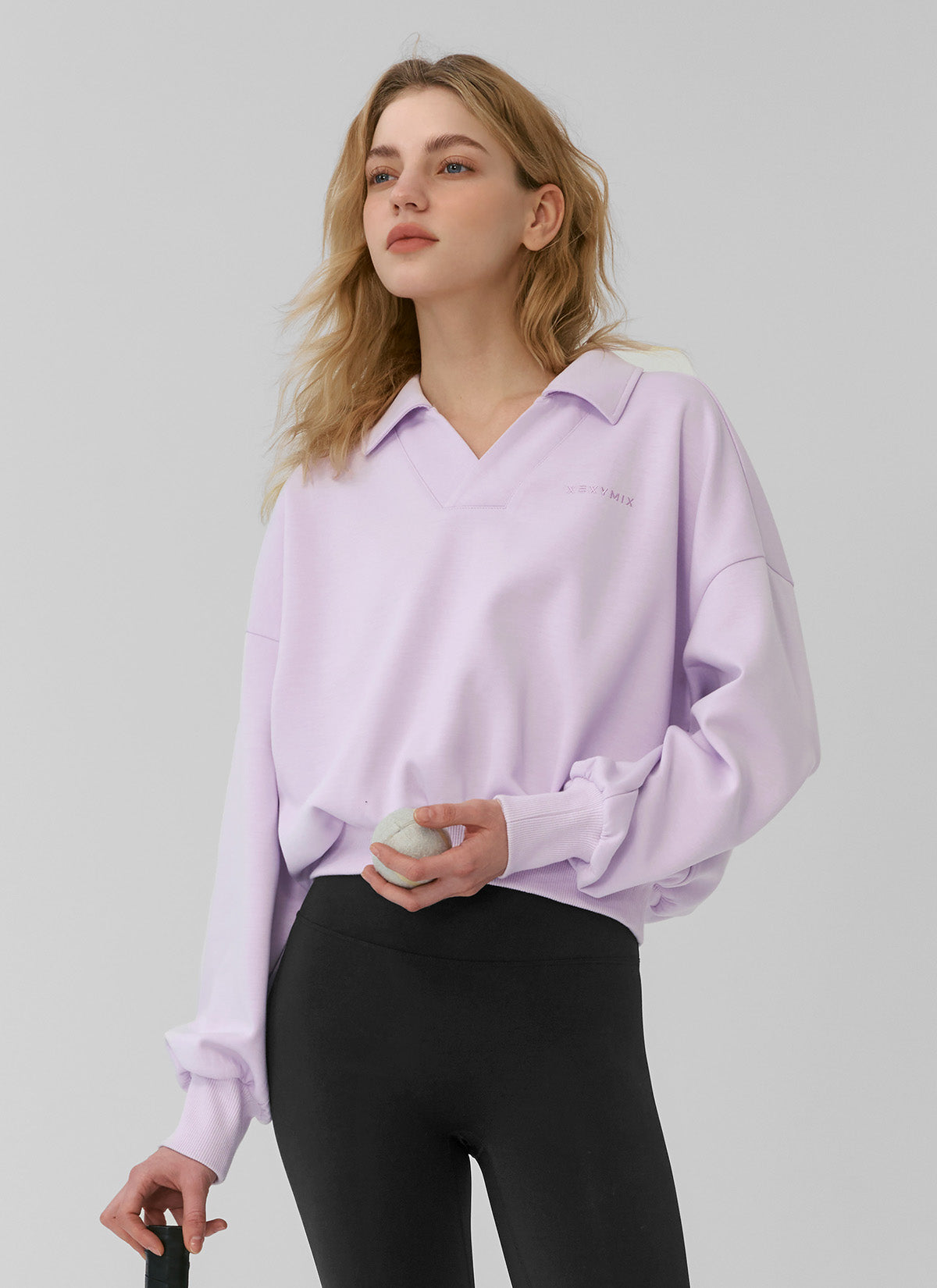 Stylish Mild Logo Collar Crop Sweatshirt for Women - Trendy Oversized Pullover for Casual Wear, Street Style & Loungewear