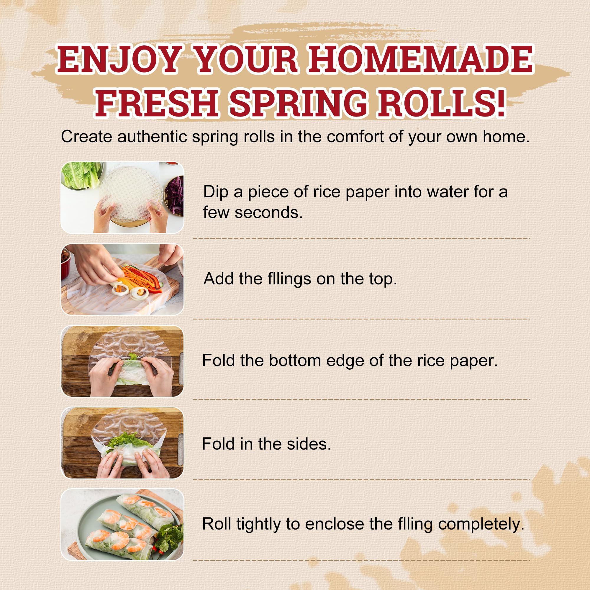 52USA Rice Paper Wrappers - 3 Pack (102 Sheets) | Gluten-Free, Vegan, Low Carb Spring Roll & Dumpling Wraps | 22cm Round Vietnamese Rice Paper for Fresh Rolls, Wontons & Asian Cuisine | Perfect for Home Cooking, Meal Prep & Healthy Snacks