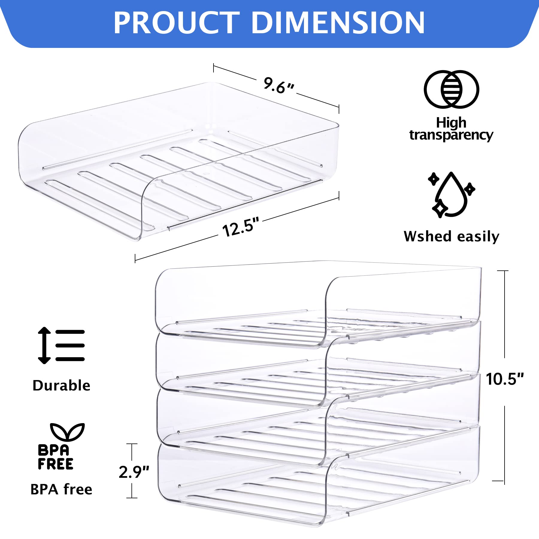 Set of 4 Clear PET Letter Tray Desk Organizer - Stackable Document & File Paper Organizer for Office Supplies | Perfect for Desk Organization, Mail Sorting & Paper Storage