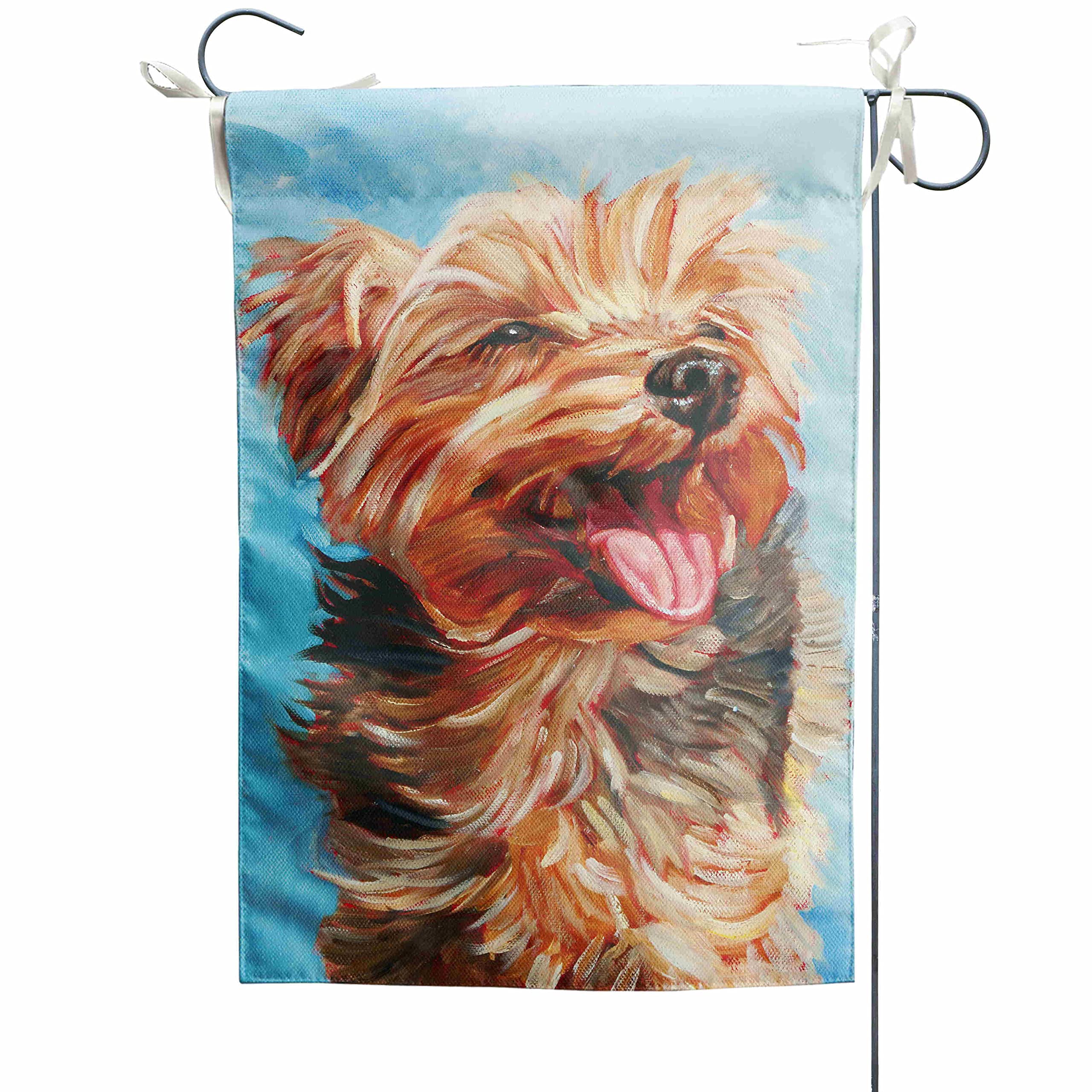Happy Yorkie Garden Flag - Double Sided All-Weather Outdoor Dog Flag, 12x18 Inch Small Puppy Seasonal Decoration with Vibrant Colors | Perfect for Yard, Patio, Garden & Holiday Decorations