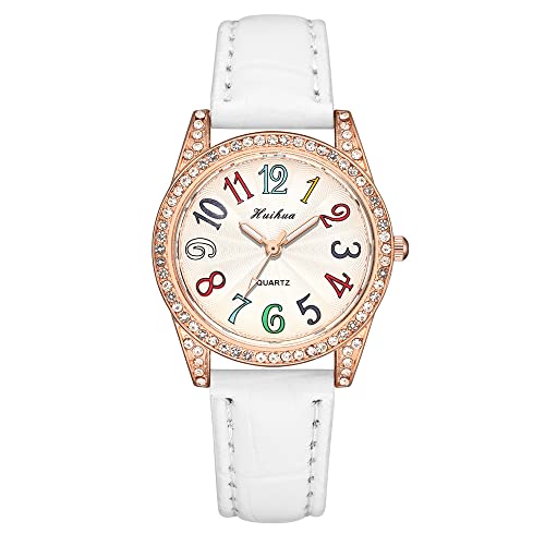 Gierzijia Colorful Number Dial Quartz Watch for Girls - Stylish Casual Leather Strap Analog Wristwatch for Students, Teens & Women | Perfect Gift for Daughter, Wife | School, Office & Everyday Wear