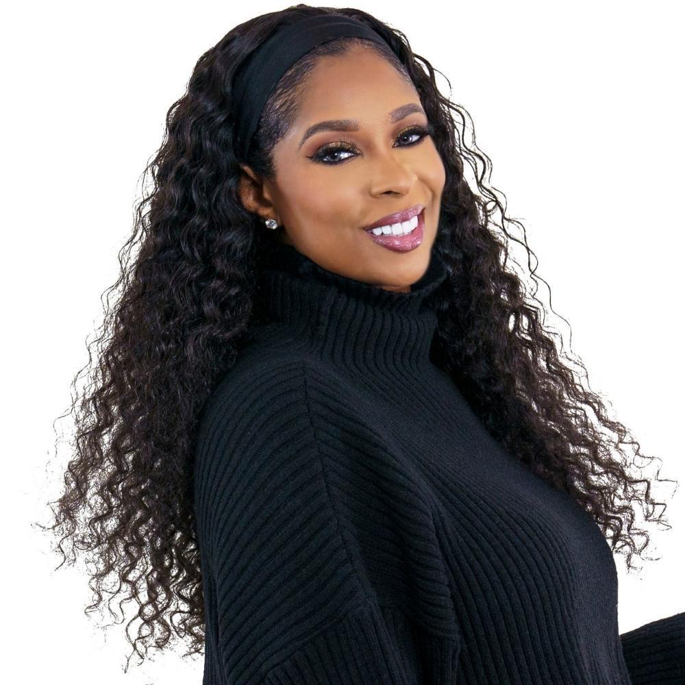 Raw Deep Wavy Human Hair Headband Wig - Natural Brazilian Hair Topper for Women | Perfect for Daily Wear, Cosplay & Special Occasions