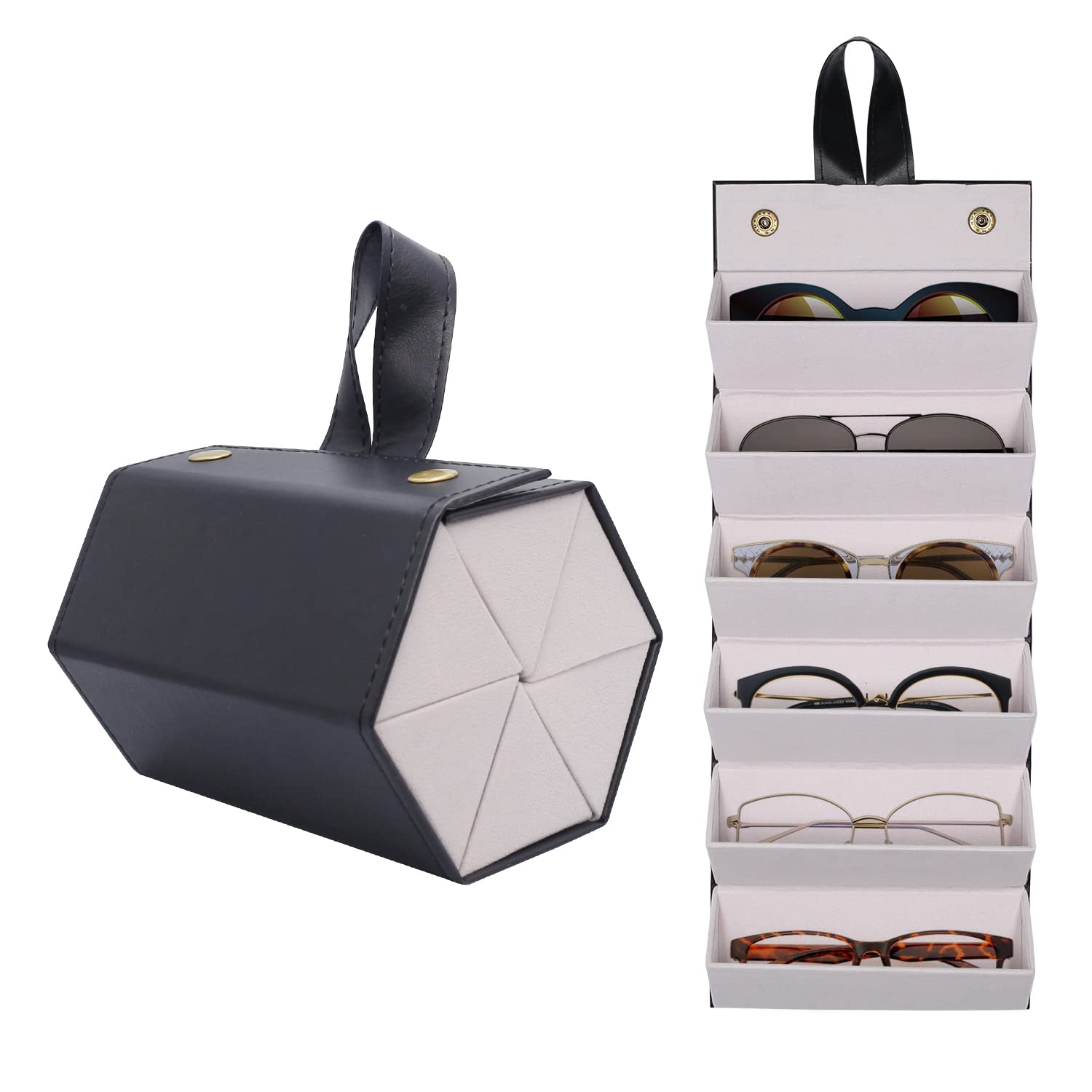 SMARTTOP Travel Sunglass Organizer Case - 5/6 Slot PU Leather Eyeglass Holder for Men & Women | Portable Glasses Storage for Travel, Car, Office & Home Use