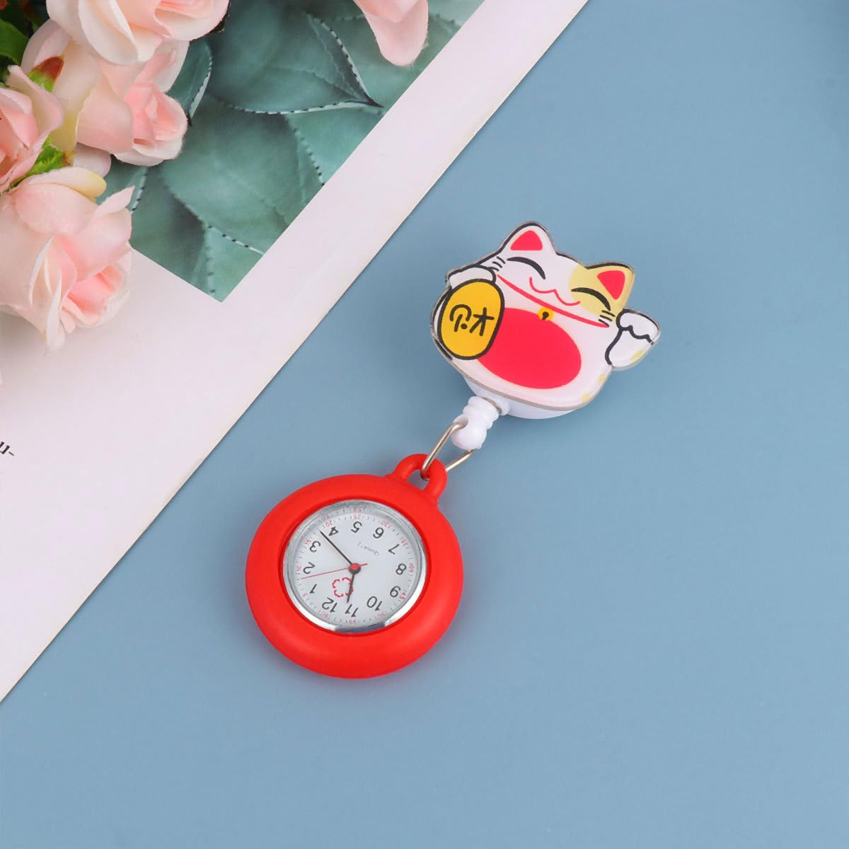 Retractable Clip-On Pocket Watch with Second Hand - Cute Cat Design for Doctors, Nurses & Medical Professionals | Perfect for Hospital Shifts, Clinical Use & Fashion Accessories