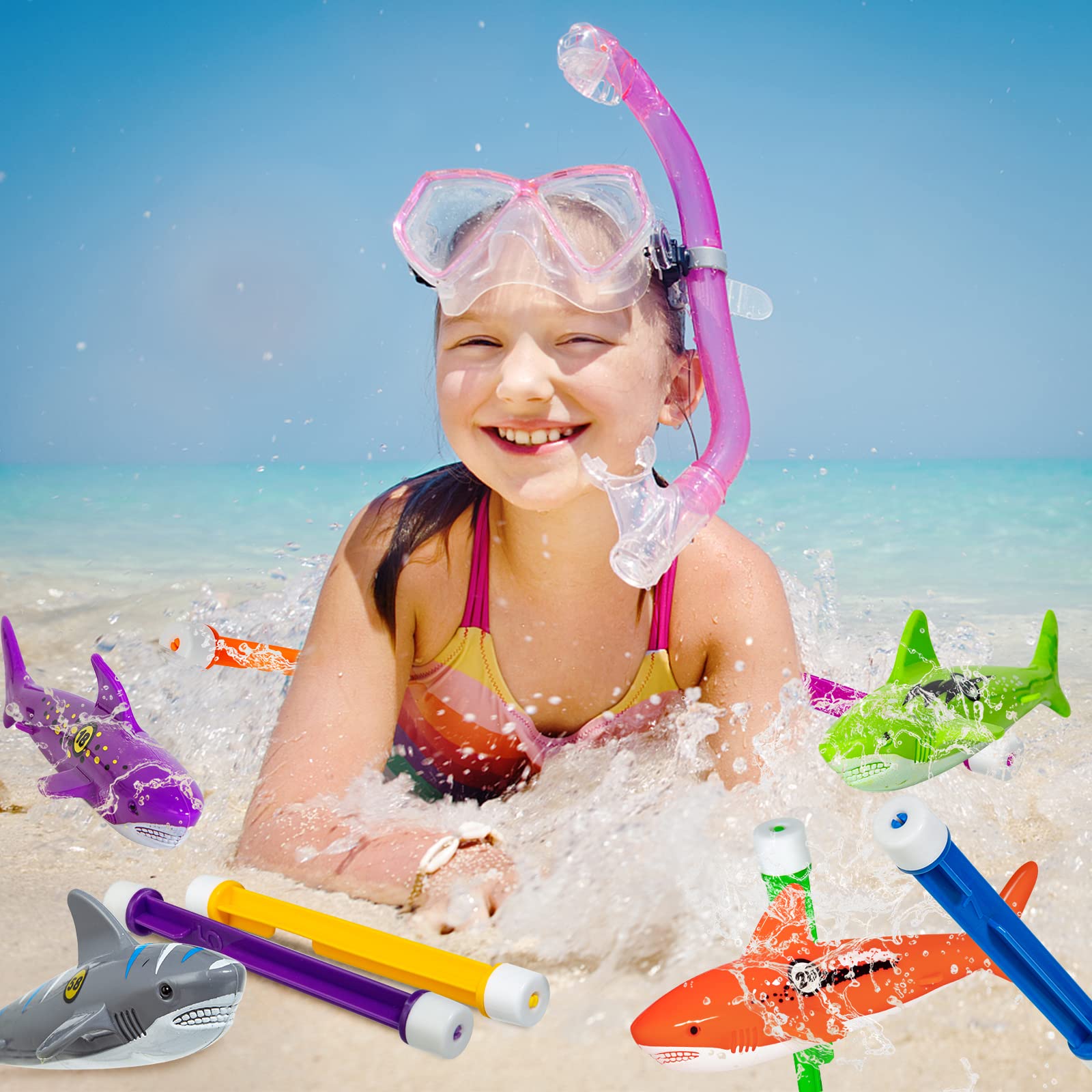 14 Pcs Kids Pool Toys Set for Ages 4-8 - Diving Rings, Shark Torpedo Bandits & Swimming Training Toys | Fun Summer Water Games for Children's Swimming Lessons & Pool Parties