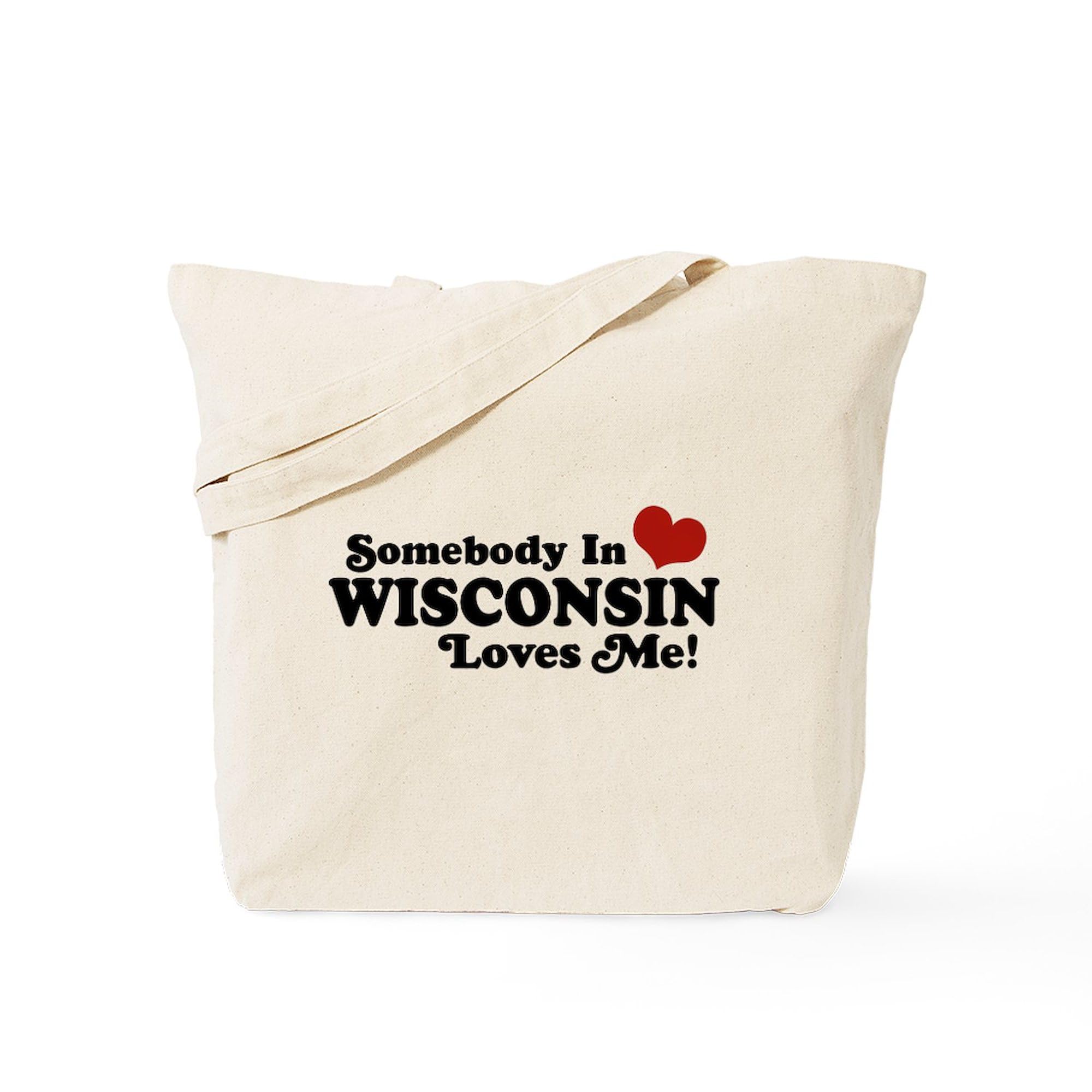 Somebody In Wisconsin Loves Me Natural Canvas Tote Bag - Reusable Grocery Shopping Bag for Farmers Market, Beach Trips & Everyday Use
