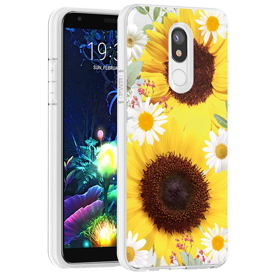 Shockproof Clear TPU Phone Case for LG K40 / K12 Plus / X4 2019 / Solo LTE / Harmony 3 / Xpression Plus 2 - Soft Protective Transparent Cover for Women & Girls (Sunflower Design) - Perfect for Everyday Use, Work, and Travel Protection