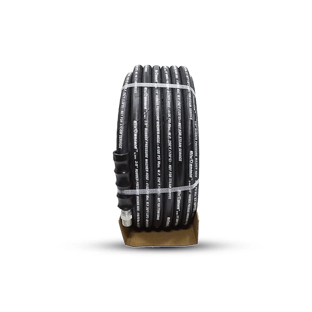 **BluShield Aramid Braided Rubber Pressure Washer Hose - 4100 PSI, 250°F Hot & Cold Water Resistant, Heavy Duty, 35% Lighter & Flexible (3/8