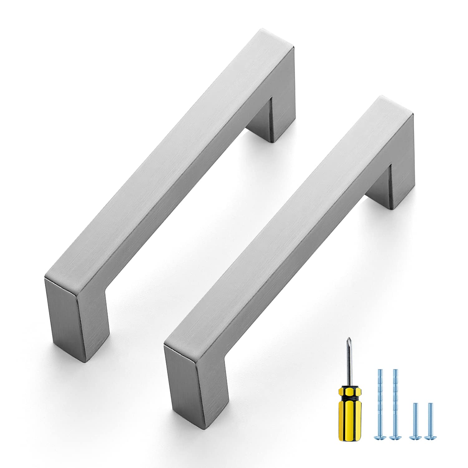 Ravinte 5 Pack Stainless Steel 3.5 Inch Cabinet Pulls - Brushed Nickel Kitchen Cabinet Handles, Square Drawer Pulls for Cabinets & Furniture (Includes Screwdriver) - Perfect for Modern Kitchen, Bathroom & Office Storage Upgrade