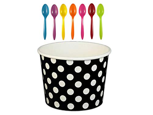 Polka Dot Paper Ice Cream Cups with Plastic Spoons - 16oz Disposable Yogurt Cups (50-Pack) - Perfect for Parties, Dessert Shops & Ice Cream Parlors